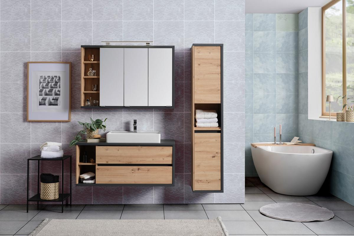 Hochschrank Camillo B: 35 Cm, Melamin Eichefarben - Anthrazit/Eiche Artisan, MODERN, Holzwerkstoff (35/170/35cm)