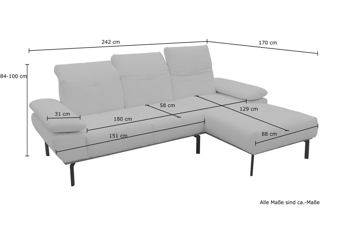 Ecksofa Grün S: 242x170 cm - Wildeiche/Schwarz, Design, Holz/Textil (242/170cm) - MID.YOU