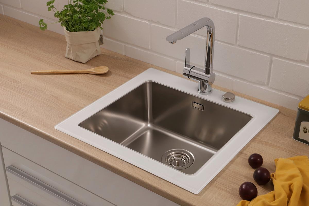 Spüle Respekta Edelstahl/glas Bxt: 55x53 Cm - Weiß, Trend, Glas/Metall (55/21/53cm) - Respekta