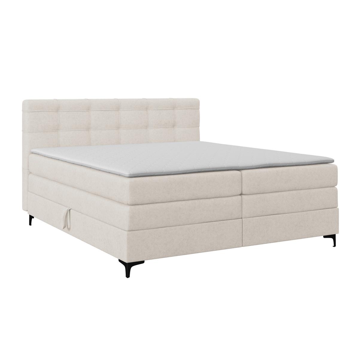 Boxspringbett MITTO Creme 200x200 cm - Creme/Schwarz, KONVENTIONELL, Textil/Metall (200/200cm)
