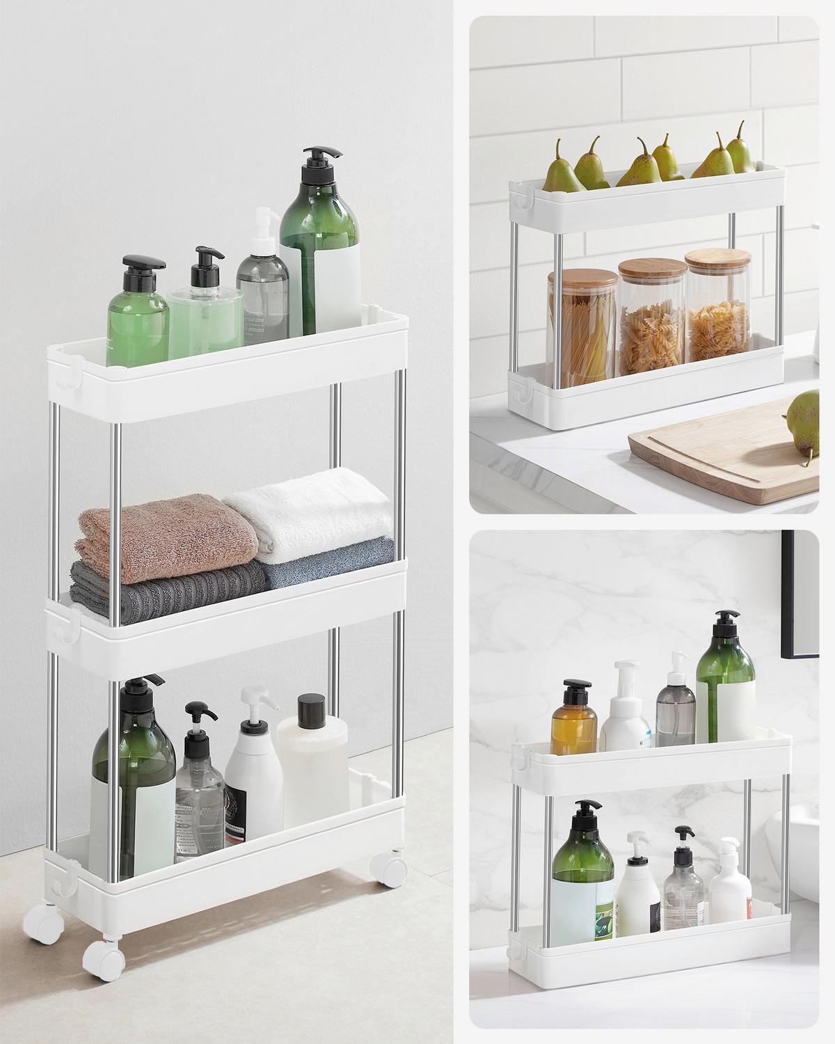 Servierwagen Weiß/Edelstahlfarben B: 14,4cm - Edelstahlfarben/Silberfarben, Basics, Kunststoff/Metall (14,4/60,6/42cm)