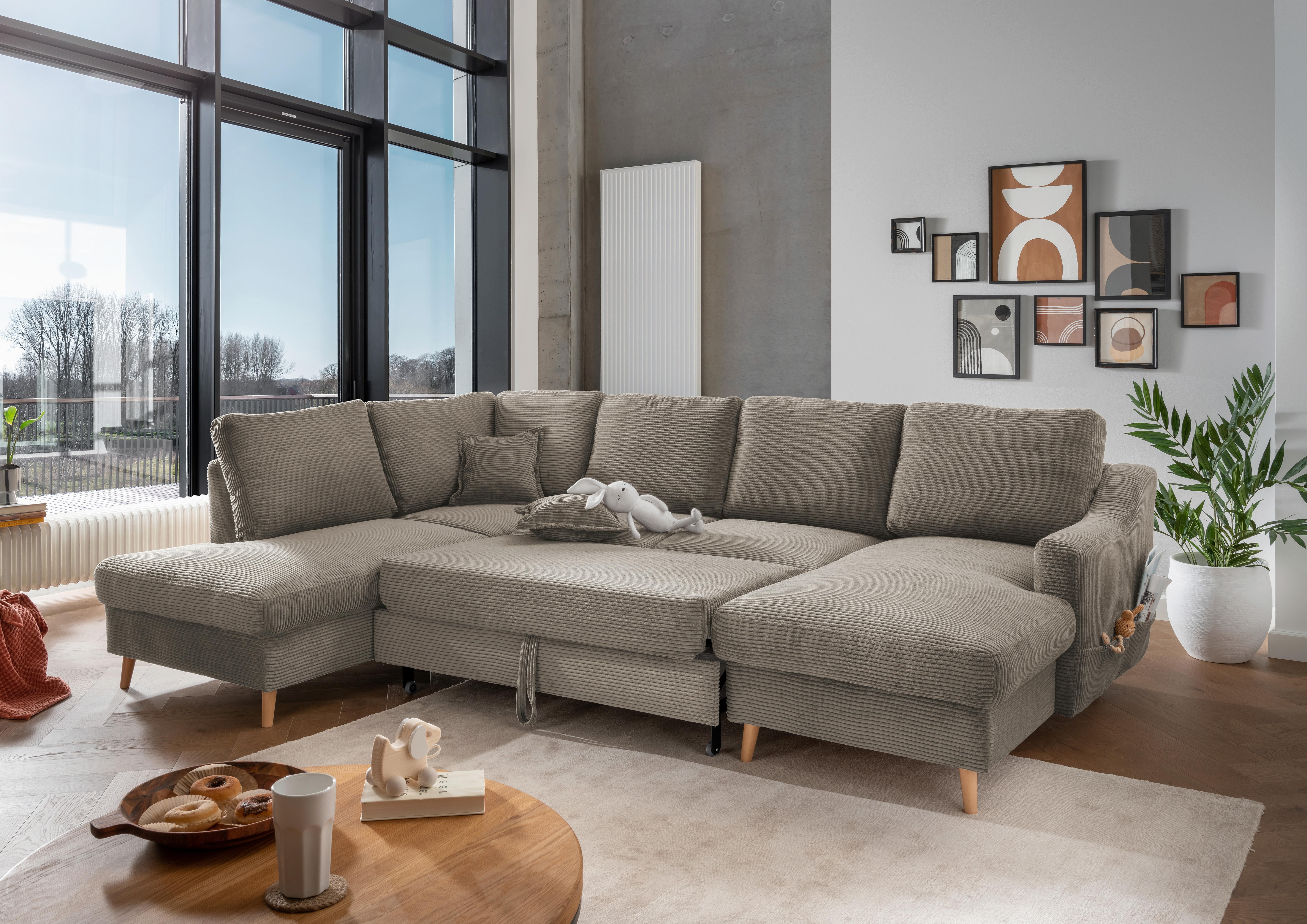 Wohnlandschaft Valentina - Graubraun/Naturfarben, KONVENTIONELL, Textil (200/301/150cm) - P & B
