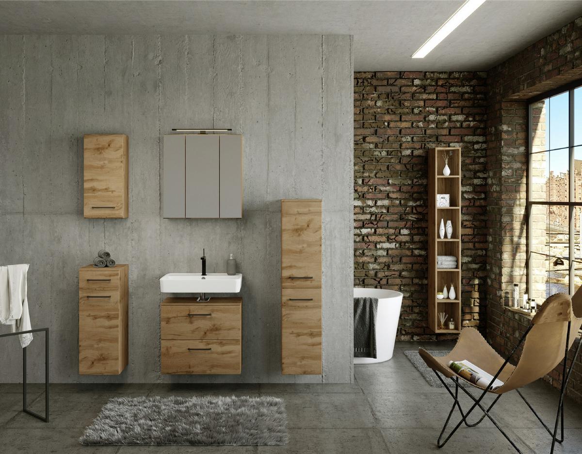 Waschbeckenunterschrank Manchester B:60 cm Eiche Dekor - Eichefarben/Schwarz, MODERN, Holzwerkstoff (60/59/35cm) - Held