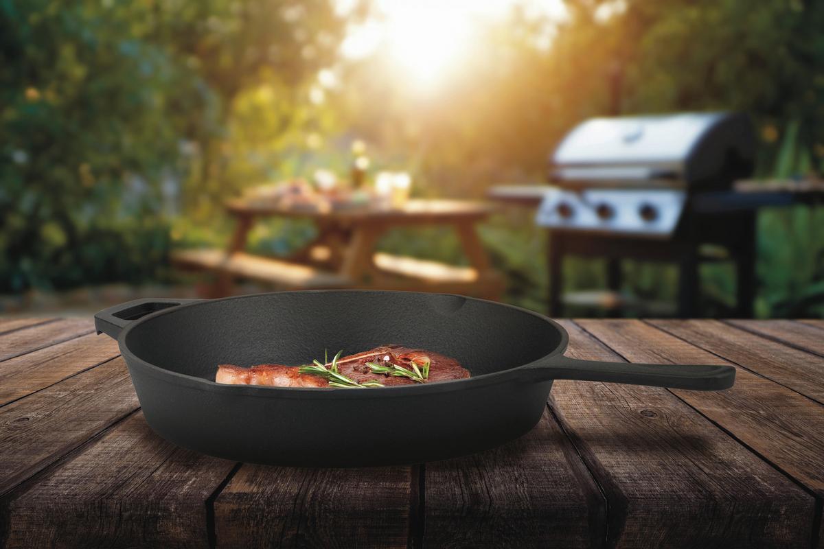 Grillpfanne Gusseisen, schwarz - Schwarz, Basics, Metall (26cm) - GSW