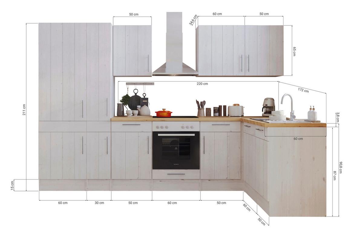 Eckküche Premium mit Geräten 310x172 cm Weiß Landhaus - Eichefarben/Weiß, ROMANTIK / LANDHAUS, Holzwerkstoff (310/172cm) - Respekta