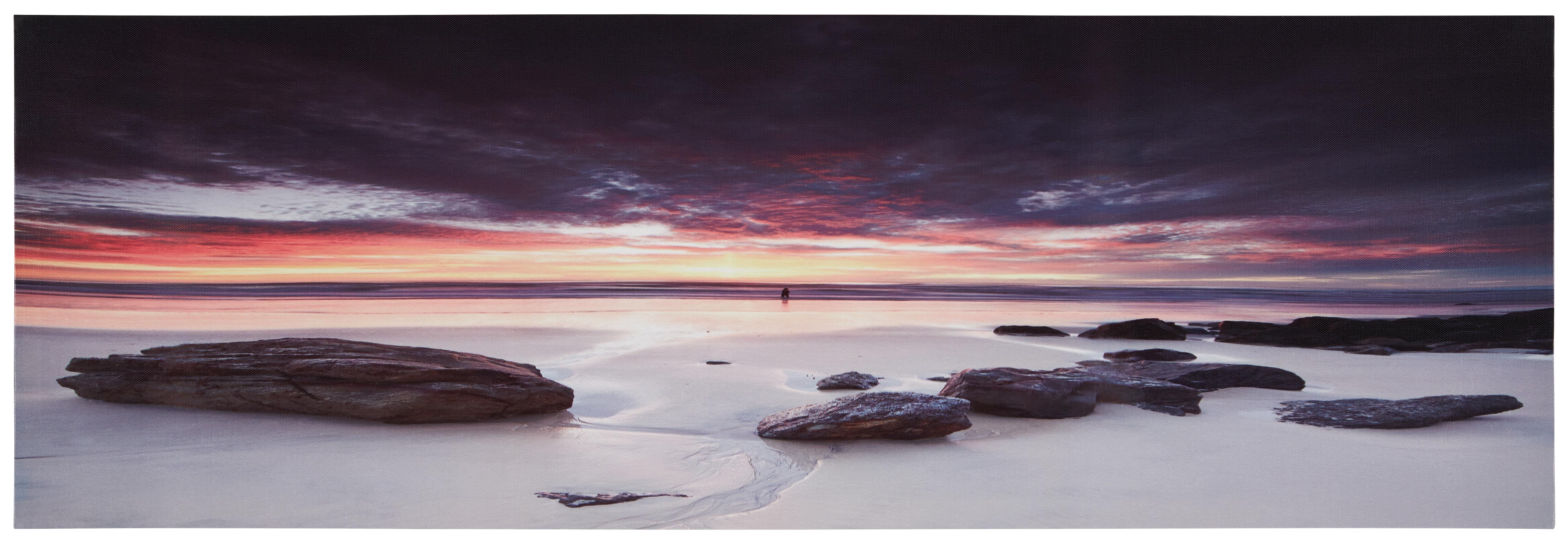 Strand im Sonnenuntergang, Heller Sand/ Dunkler Himmel dunkles Violett/ Rot/ Gelb Strand im Sonnenuntergang, Heller Sand/ Dunkler Himmel dunkles Violett/ Rot/ Gelb