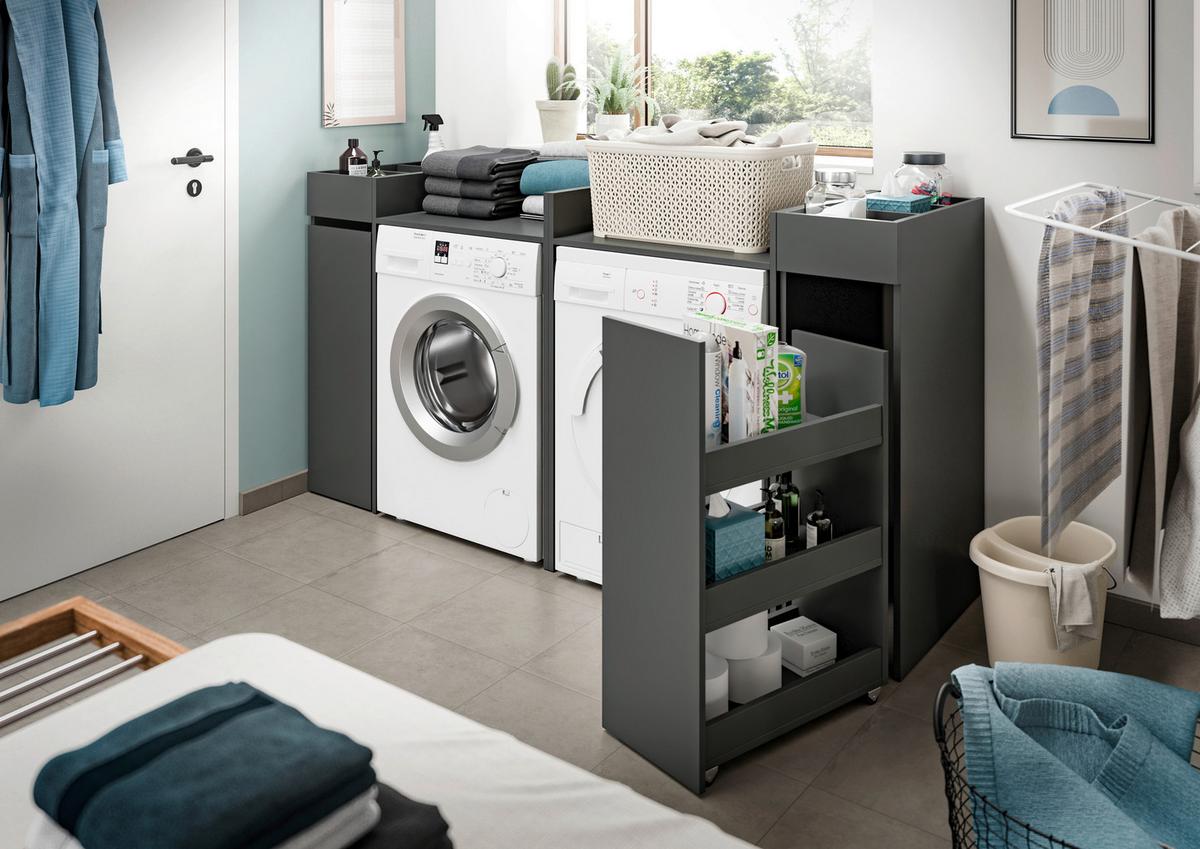 Waschmaschinenschrank Free Anthrazit B: 190cm - Anthrazit/Schwarz, Basics, Holzwerkstoff (190/101cm) - MID.YOU