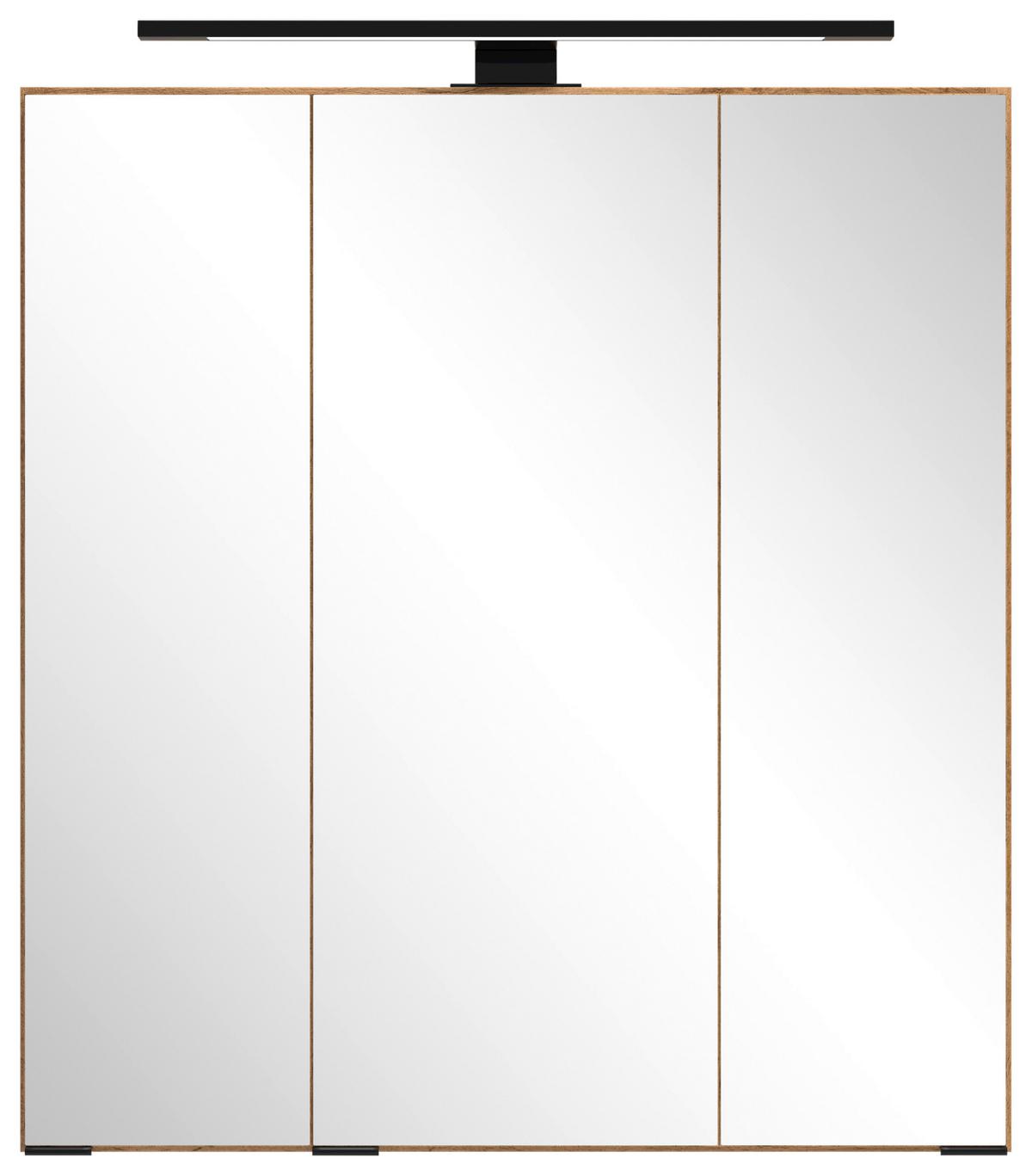 Spiegelschrank Chester + LED Beleuchtung 3 Türen +Steckdose - Eiche Wotan, MODERN, Glas/Holzwerkstoff (60/67,5/20cm) - Held