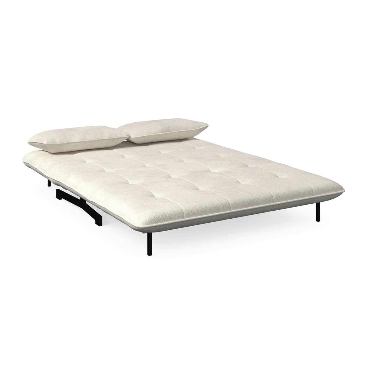 Rozkládací pohovka LUNA, bilé buklé, max.240 kg - bílá/černá, Moderní, kov/textil (142/40/62cm) - Bessagi Home