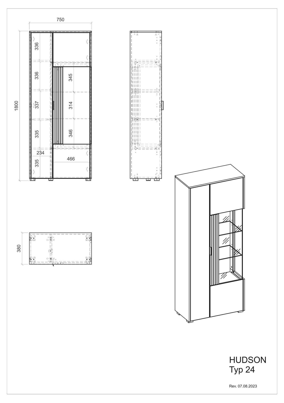 Vitrine Hudson Weiß/Eichefarben B: 75 cm - Eichefarben/Schwarz, Design, Glas/Holzwerkstoff (75/180/38cm) - MID.YOU