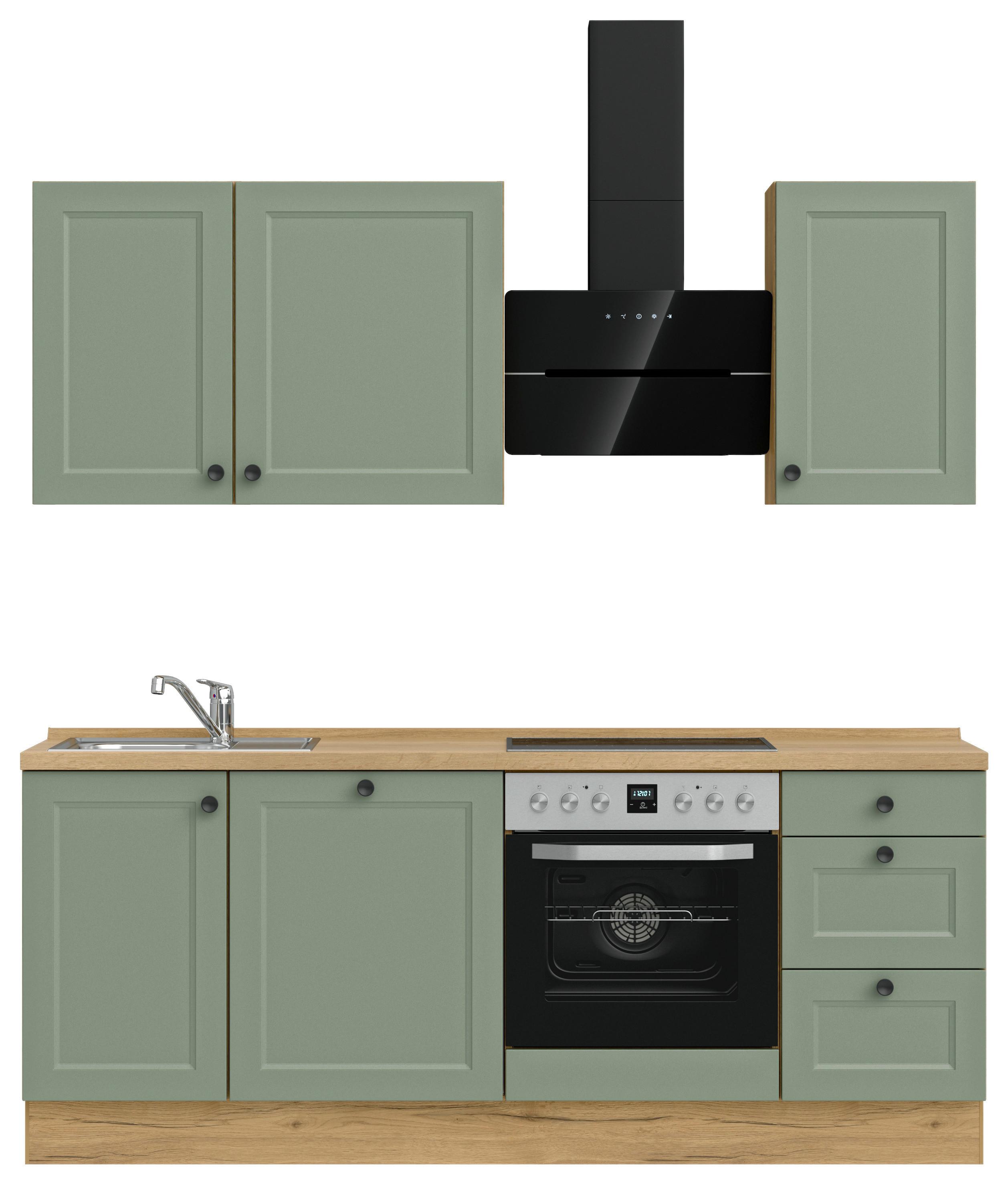 Kuchyňská linka 210 cm, rákosová / dub sierra - barvy dubu/černá, Moderní, kov/kompozitní dřevo (210cm) - Nobilia