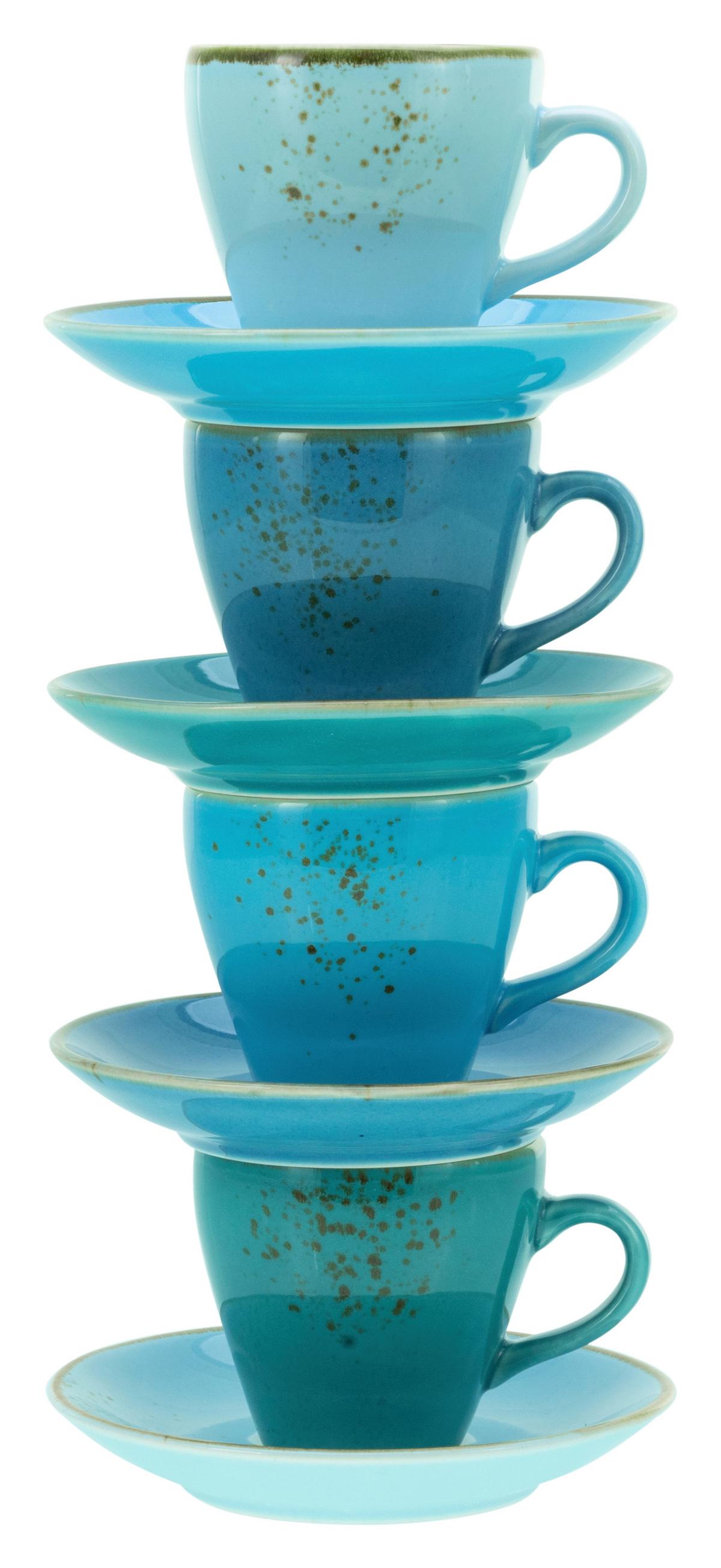 Kaffeetasse Keramik 100 ml 4 Stk. Blau/Goldfarben - Blau/Goldfarben, Keramik (19/19/22cm) - Creatable