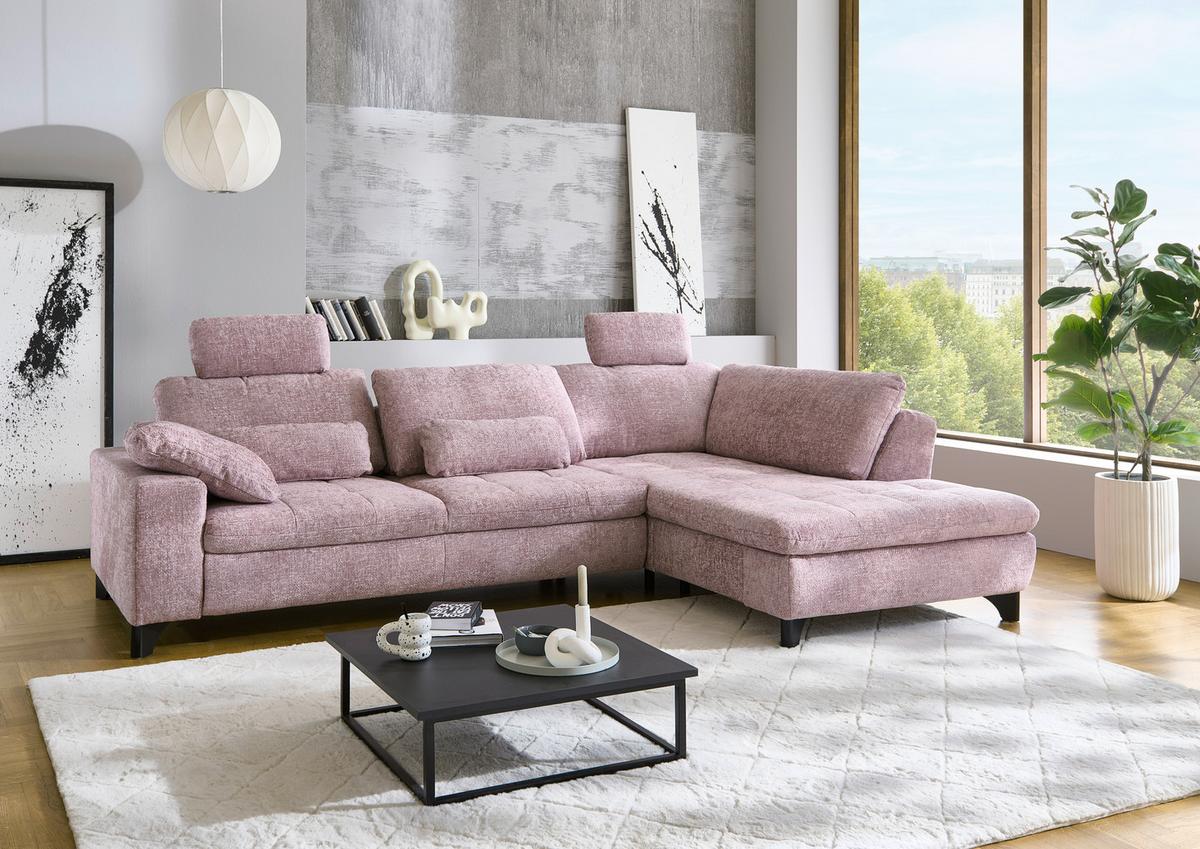 Rohová sedačka LANDO, pravá, ružová ženilka PIA,s funkciami - čierna/ružová, Modern, kov/textil (289/197cm) - Premium Living