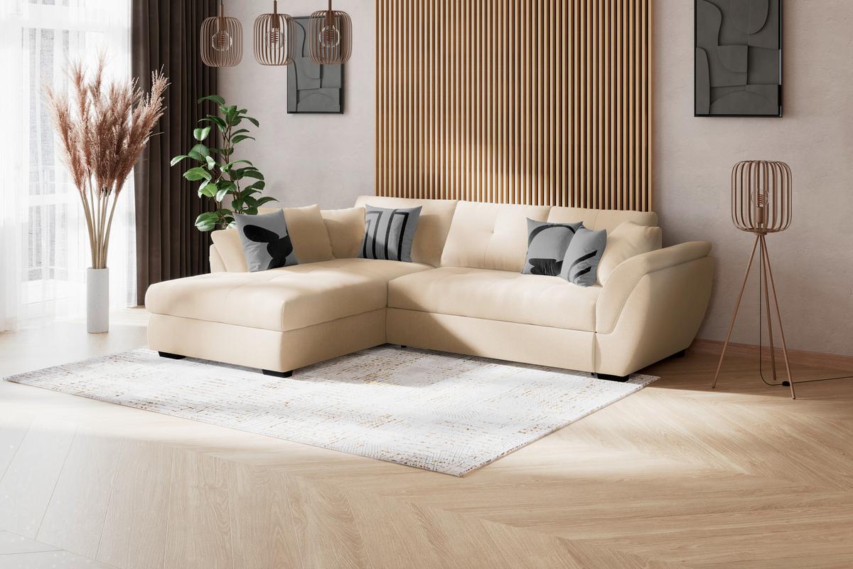 Rohová sedačka BERISSO, levá, béžová - černá/béžová, Konvenční, textil/plast (187/278cm) - Ondega