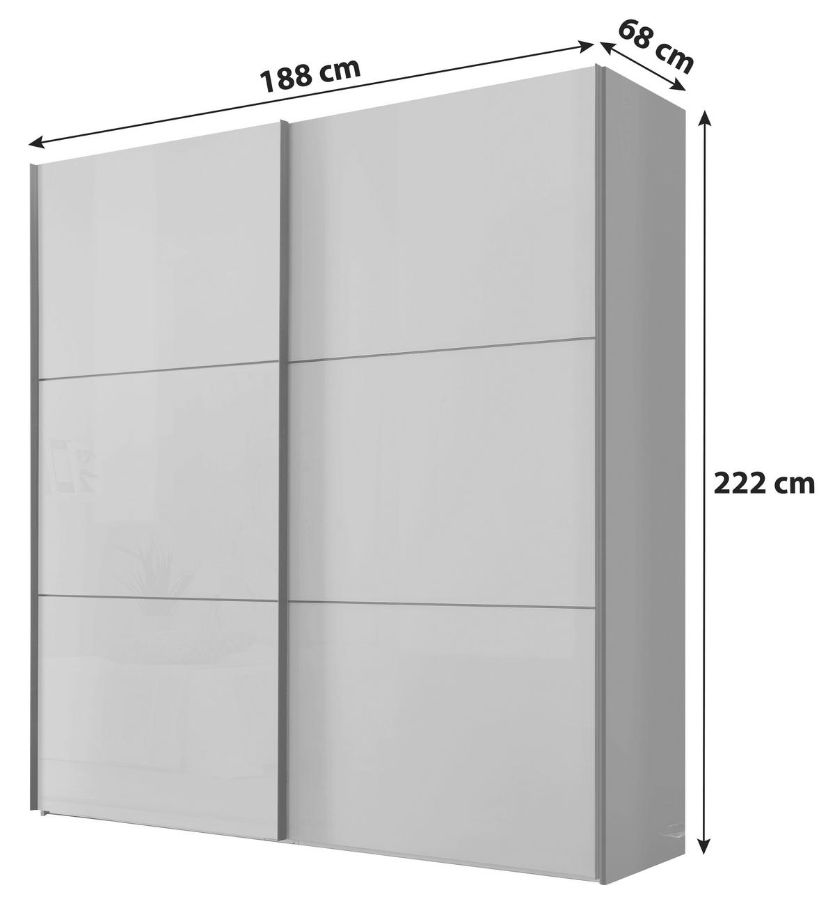 Schwebetürenschrank Glasfront 188 Cm Includo, Hellgrau - Dunkelgrau/Hellgrau, MODERN, Glas/Holzwerkstoff (188/222/68cm)