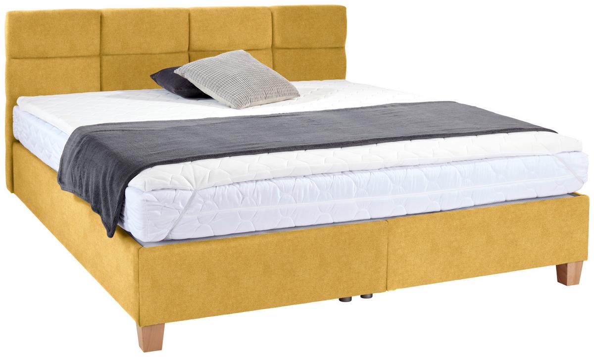 Polsterbett mit Bettkasten 160x200 Bellagio Gelb - Gelb/Buchefarben, KONVENTIONELL, Holz/Textil (160/200cm)
