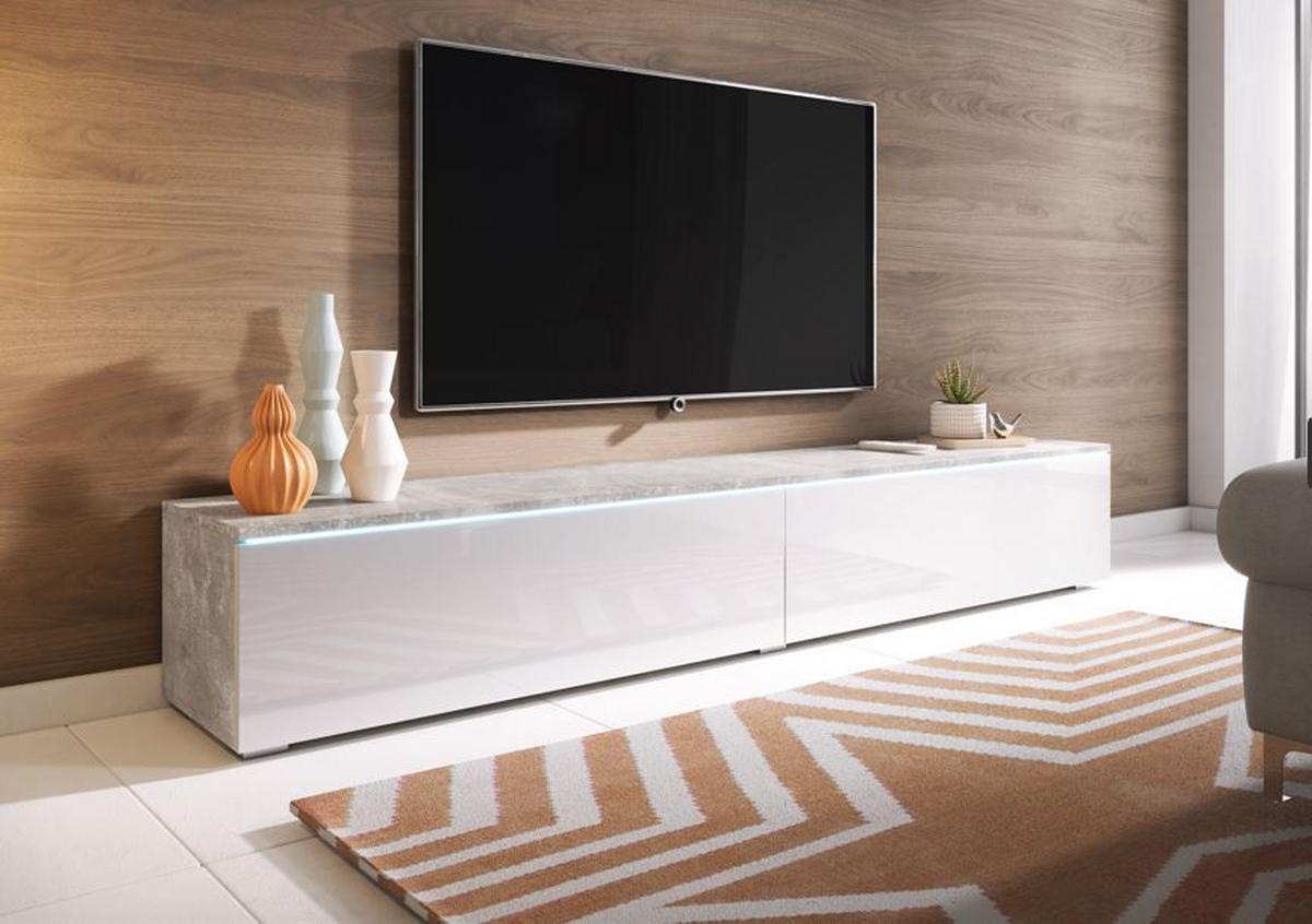 TV nízka komoda dekor betón/biela VL - sivá/biela s vysokým leskom, Lifestyle, kompozitné drevo/plast (180/30/33cm) - P & B