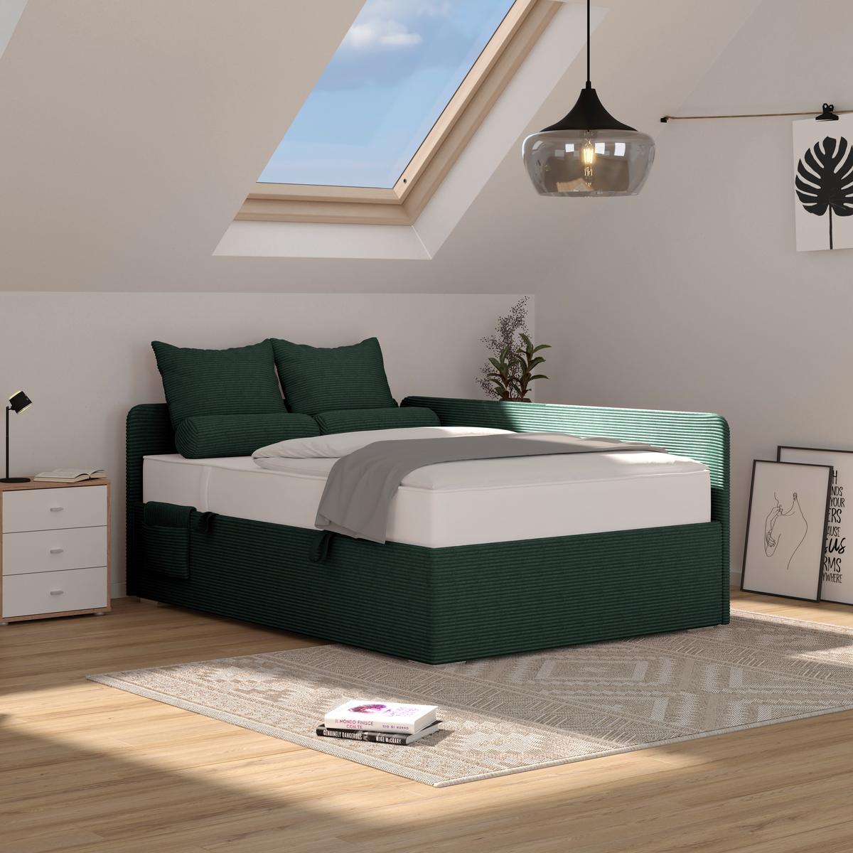 Kárpitozott Ágy Remi 140/200cm - rózsaszín/sötétzöld, Modern, textil/fa (140/200cm)