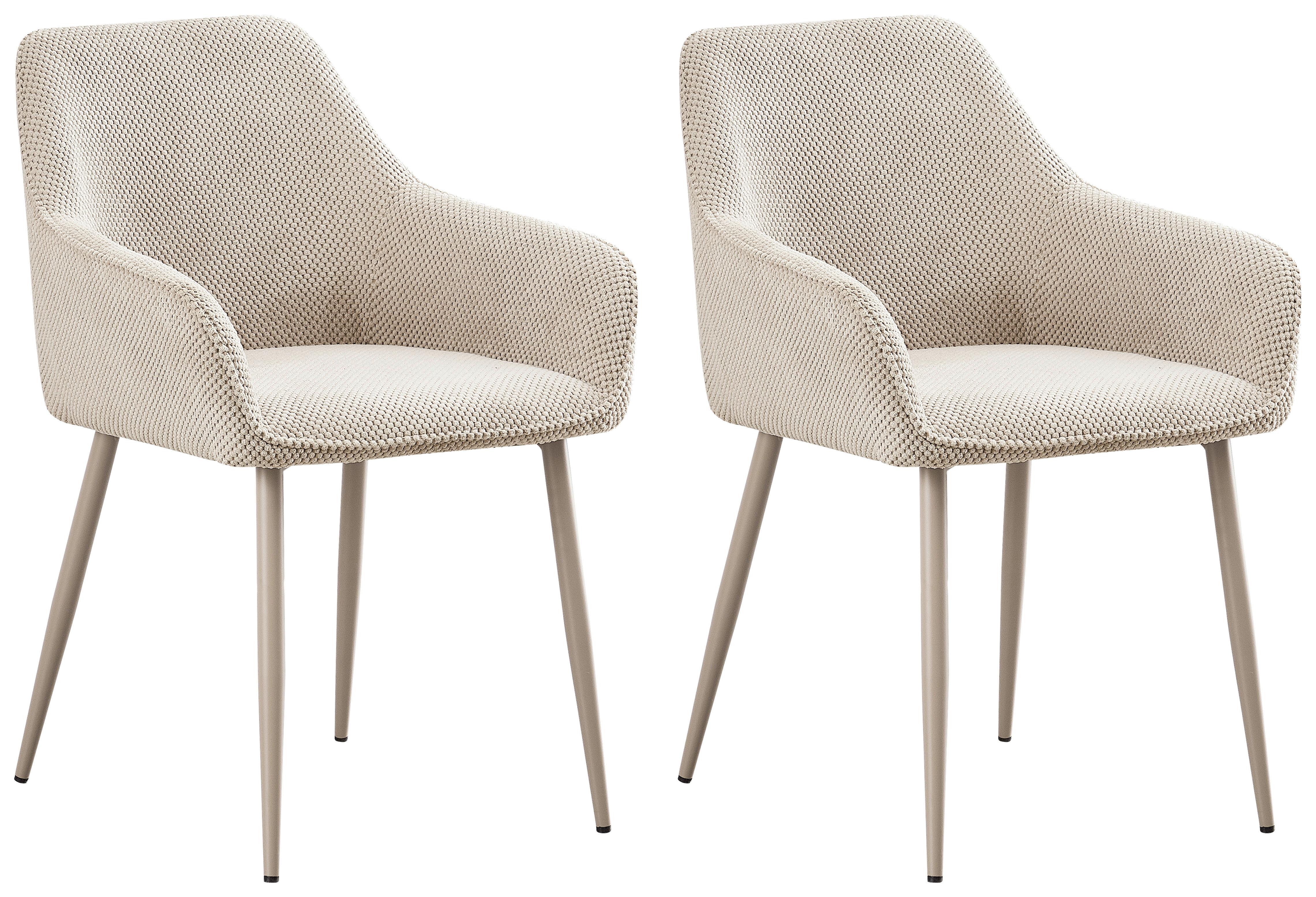 Armlehnstuhl Cora Creme Gepolstert 2-er Set - Beige, MODERN, Textil/Metall (56/81/62cm) - MID.YOU