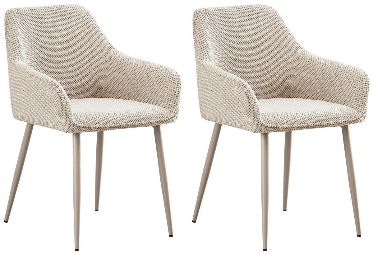 Armlehnstuhl Cora Creme Gepolstert 2-er Set - Beige, MODERN, Textil/Metall (56/81/62cm) - MID.YOU