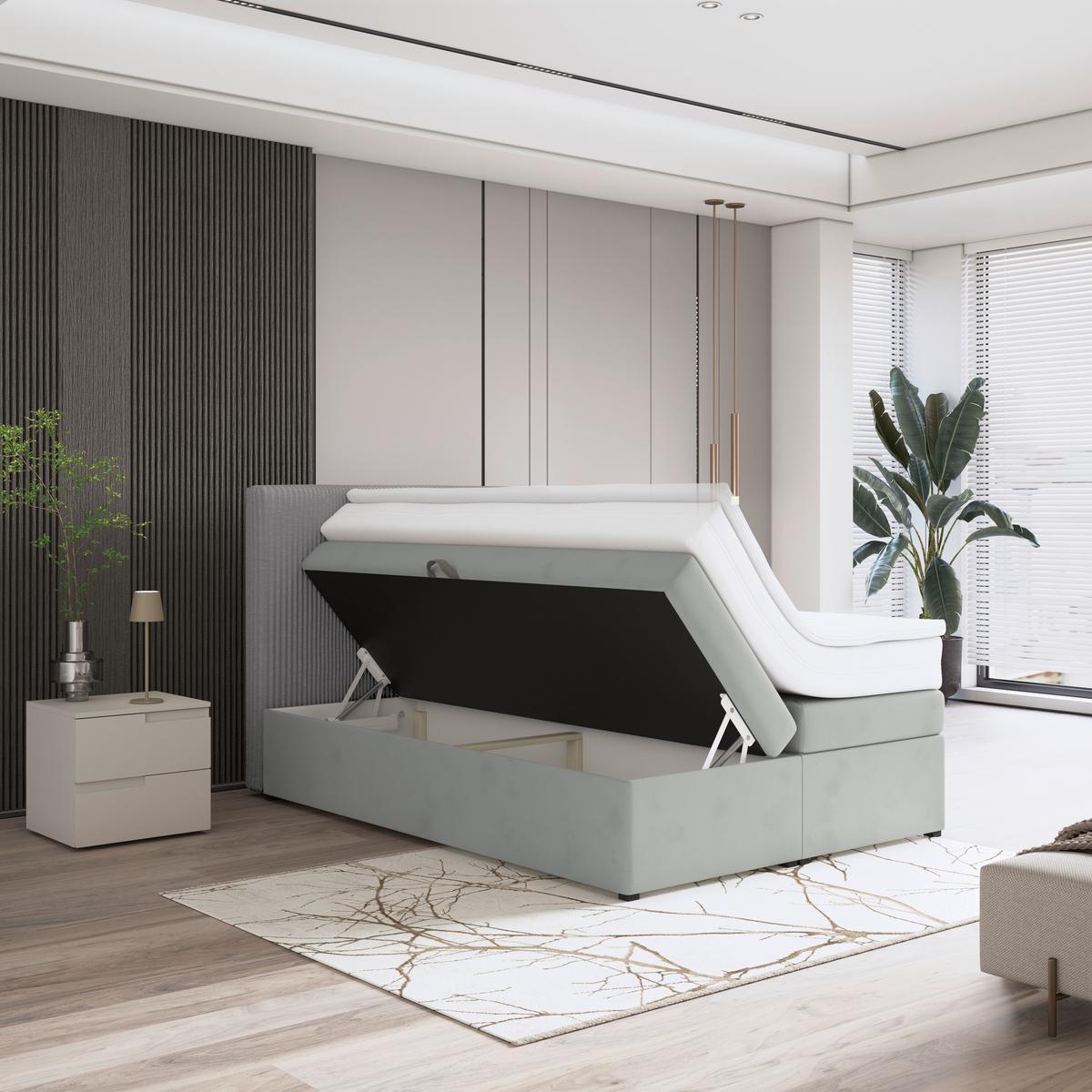 Boxspringbett mit Topper & Bettkasten 140x200 Rossa - Silberfarben/Schwarz, MODERN, Holzwerkstoff/Textil (140/200cm)
