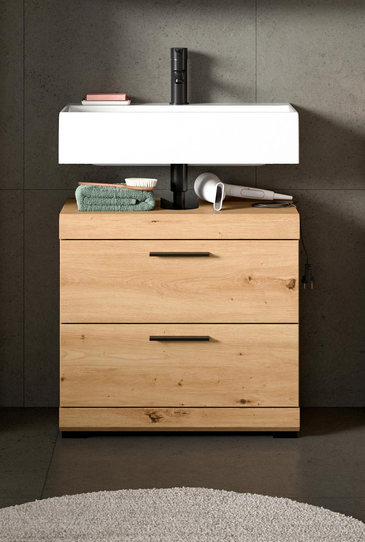 Waschbeckenunterschrank Scout Eiche Artisan Dekor B: 60cm - Schwarz/Eiche Artisan, Trend, Holzwerkstoff (60/56/34cm) - MID.YOU