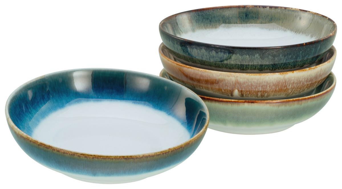 Schüsselset Steingut 4--teilig. DxH: 22,5x5 cm - Blau/Braun, Basics, Keramik (22,5/5cm) - Creatable