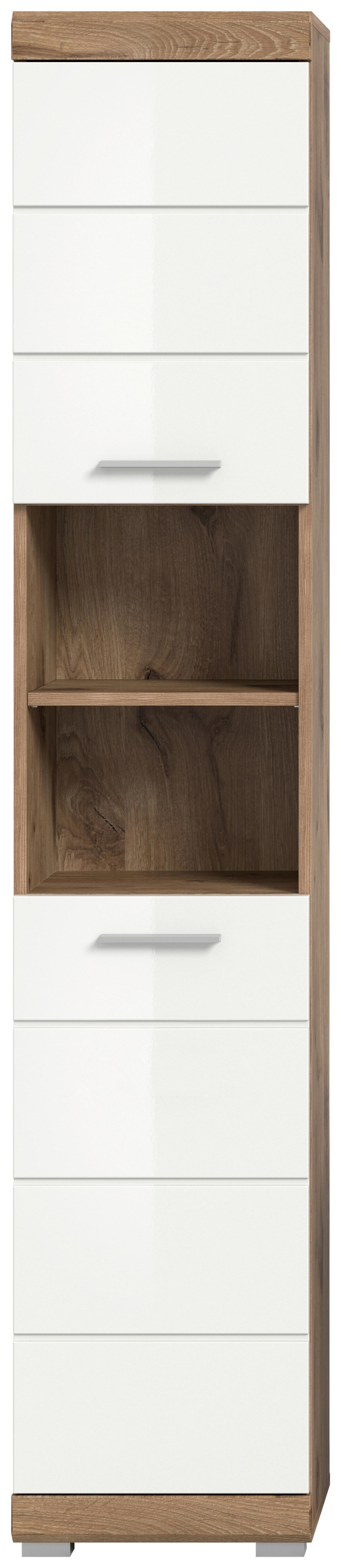 Hochschrank Wave Eichefarben Dekor Weiß Hg - Weiß Hochglanz/Eichefarben, MODERN, Holzwerkstoff (37/191/31cm) - MID.YOU