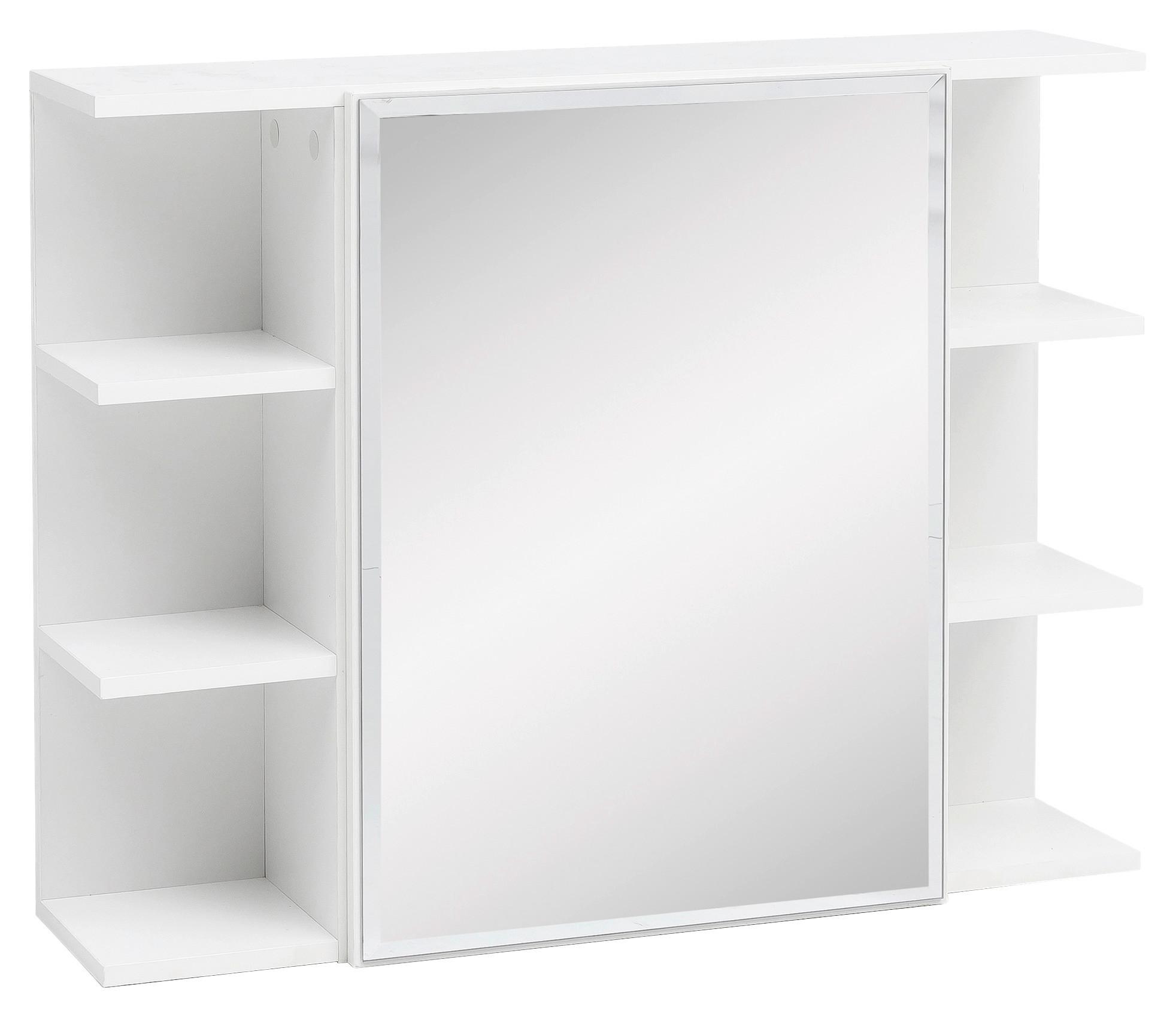 Spiegelschrank 1 Tür BxHxT: 80x64,5x20 cm mit Ablagefächer - Weiß, KONVENTIONELL, Glas/Holzwerkstoff (80/64,5/20cm) - MID.YOU