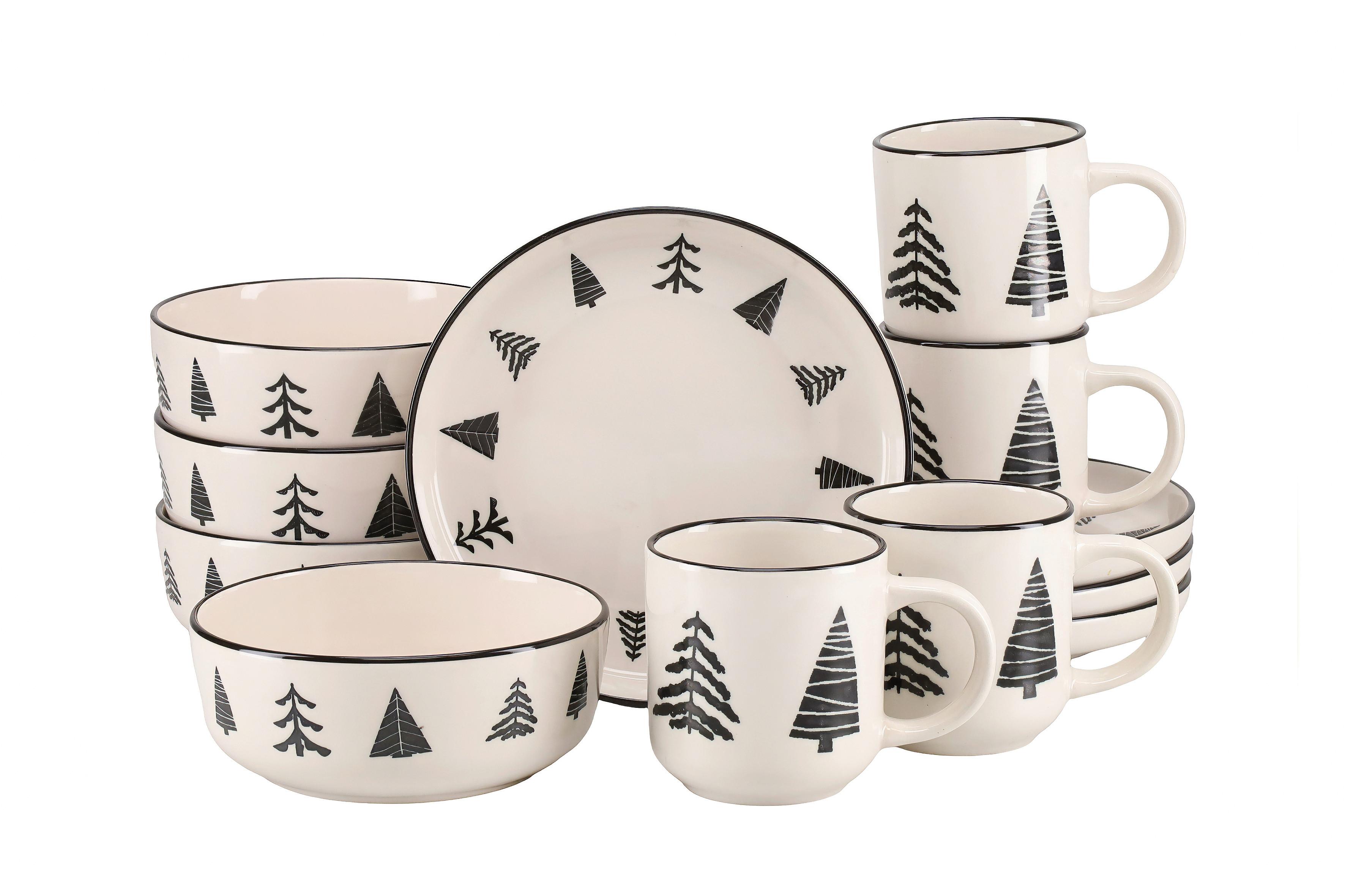 Frühstücksserviceset 12 tlg. Steinzeug, Schwarz/Weiß - Schwarz/Weiß, Basics, Keramik - Creatable