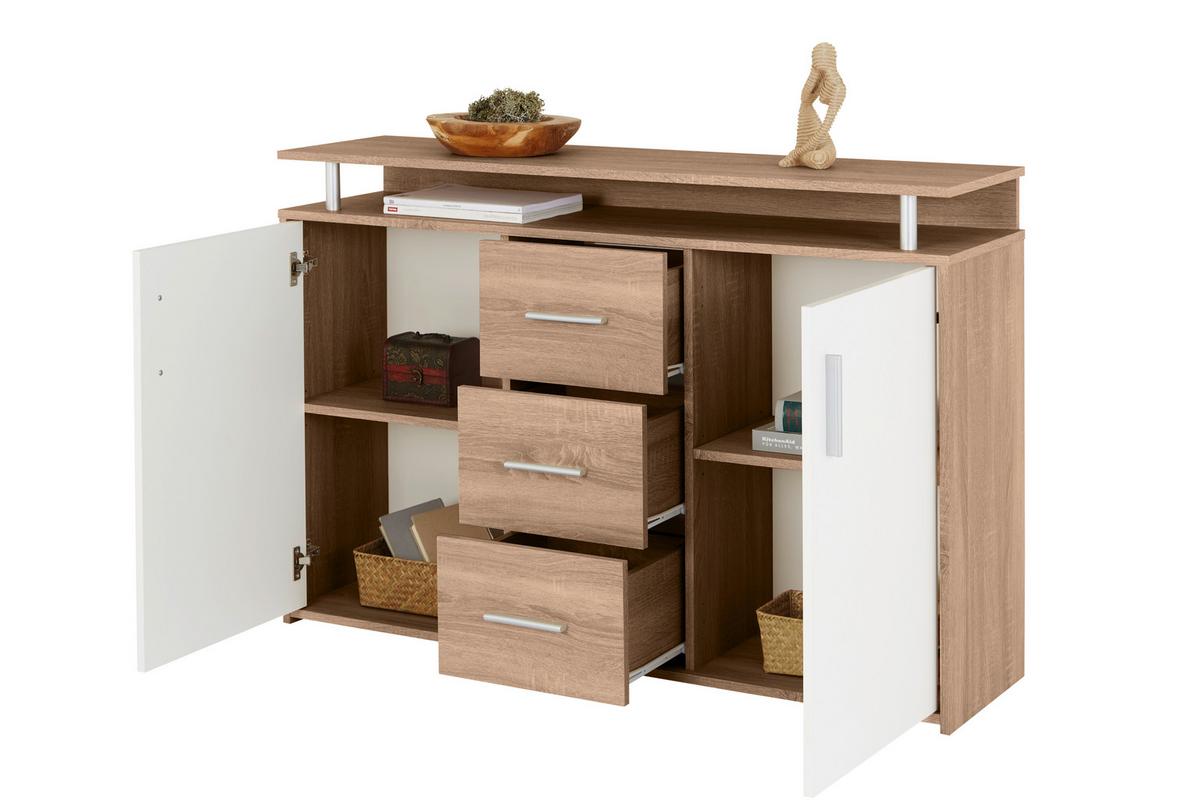 Kommode 132 Cm Drift, Eiche Dekor/weiß - Eichefarben/Weiß, MODERN, Holzwerkstoff (132/88/34,6cm)