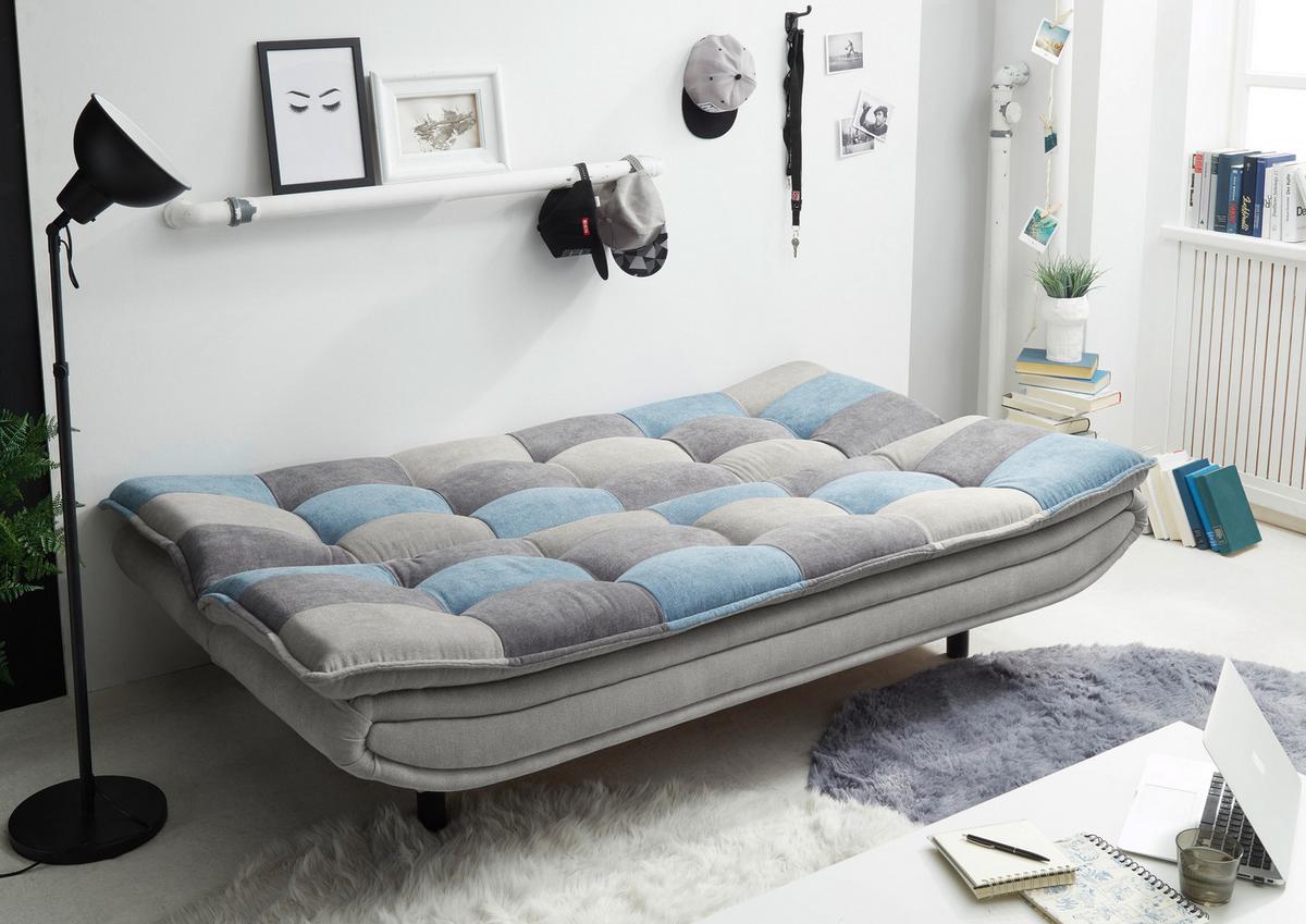 Schlafsofa Mit Bettkasten Patch, Mischgewebe - Blau/Schlammfarben, Basics, Holzwerkstoff/Textil (188/90/89cm) - MID.YOU