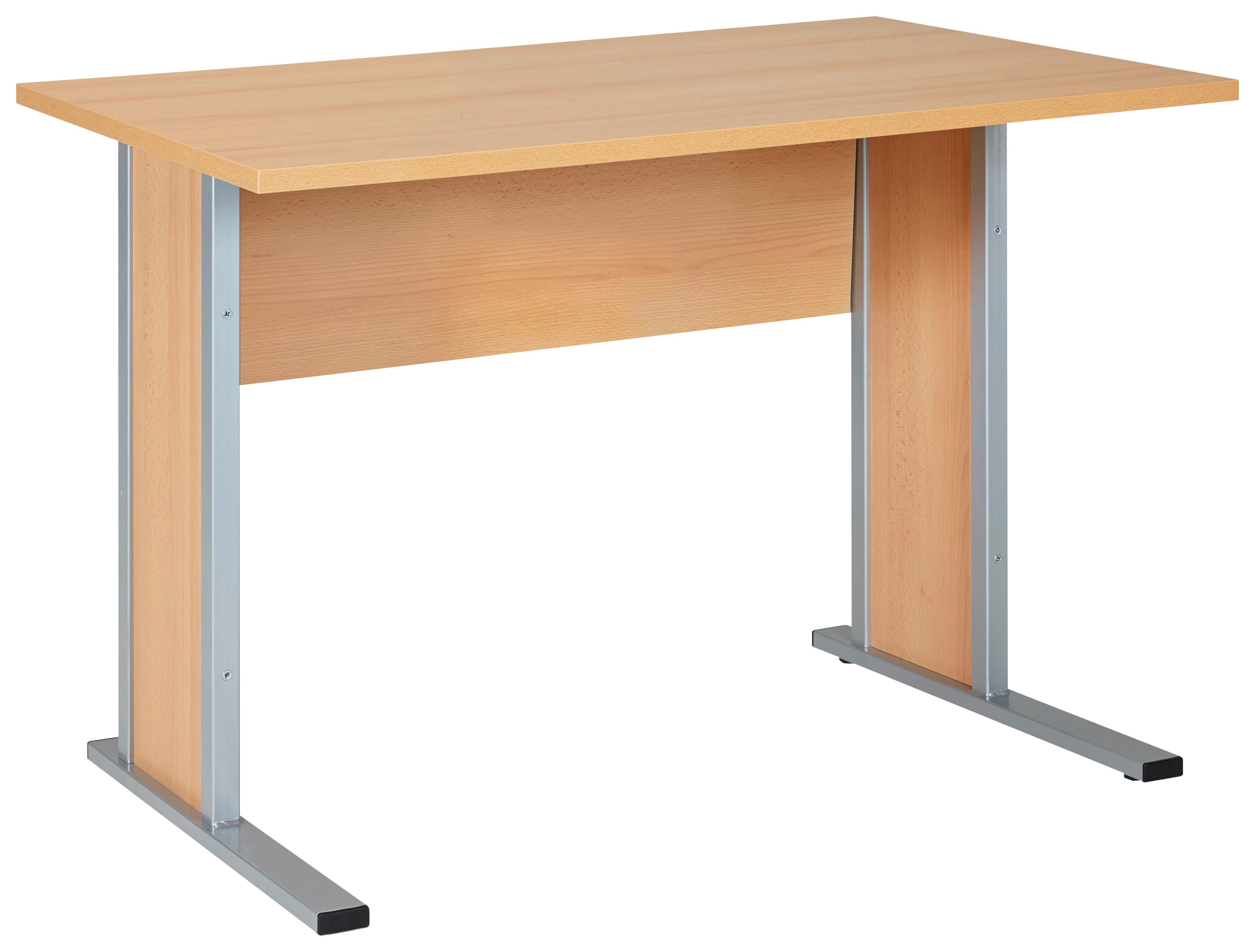 Schreibtisch B 90cm H 72,2cm Serie 4000, Buche Dekor - Silberfarben/Buchefarben, Basics, Holzwerkstoff/Metall (90/65/72,2cm) - MID.YOU