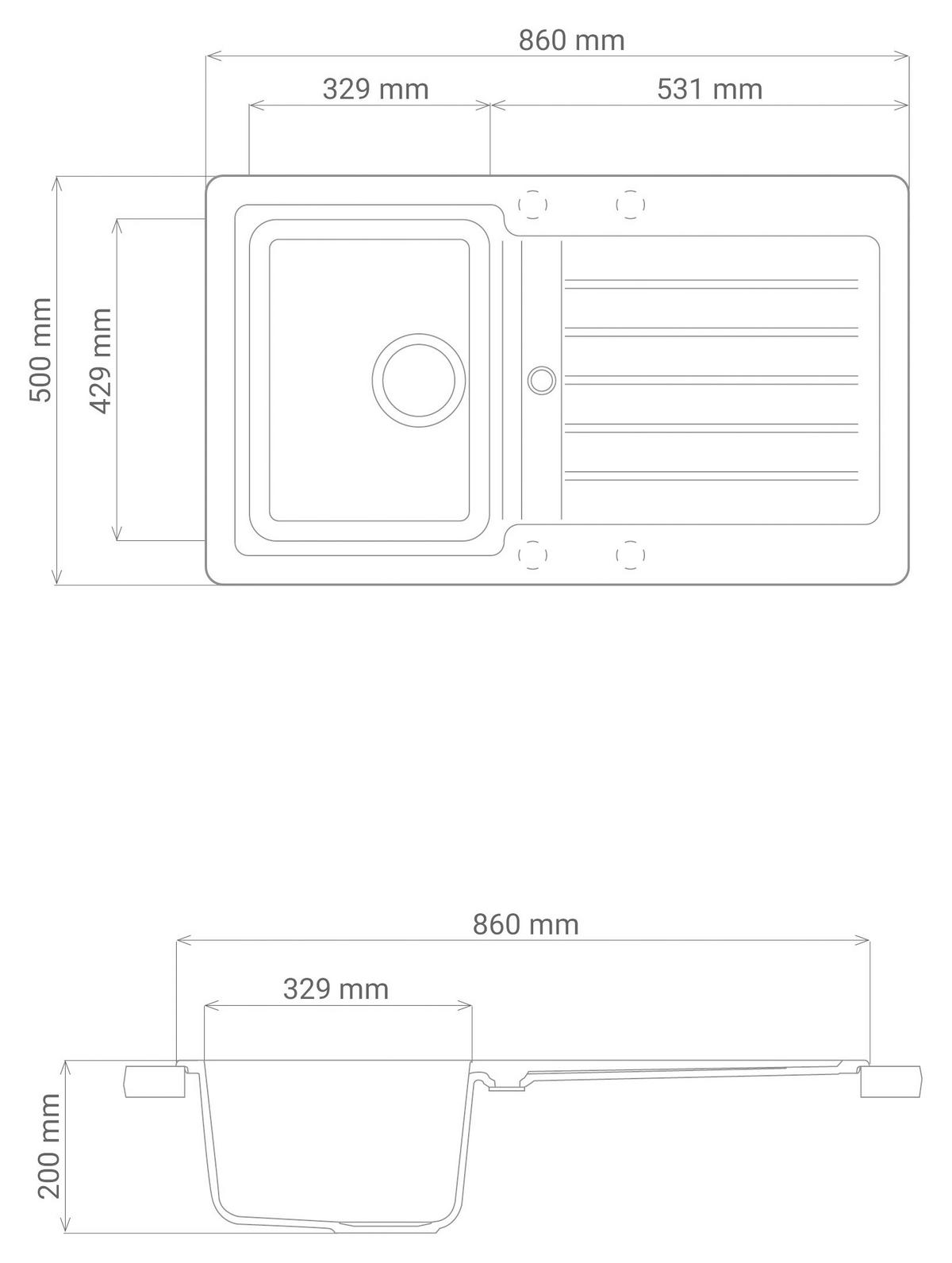 Spüle Austin Grau B: 86 cm - Grau, Design, Stein (86/21/50cm) - Respekta
