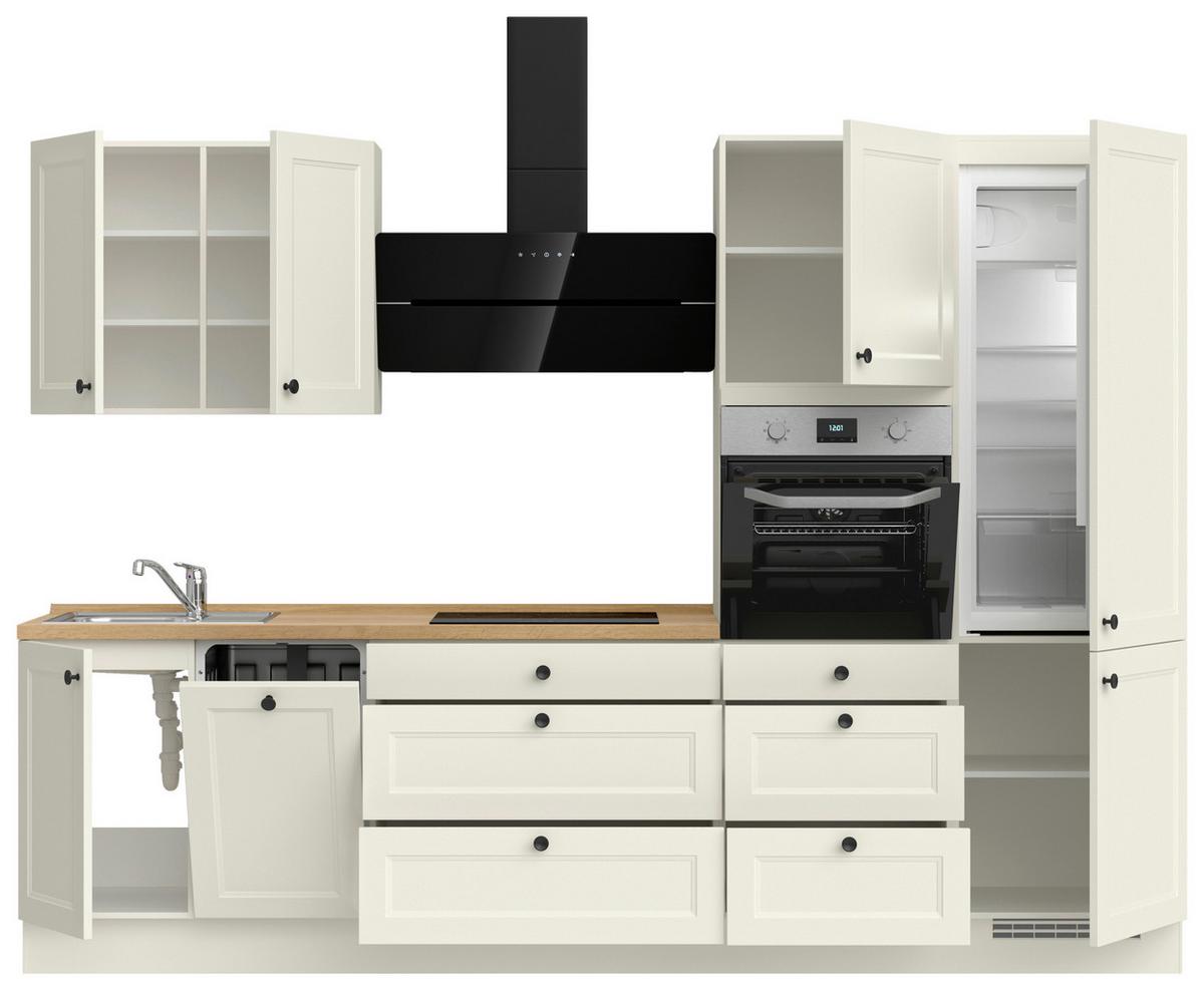 Kuchynská linka 300 cm, biela/dekor dub Sierra - čierna/biela, Modern, kov/kompozitné drevo (300cm) - Nobilia