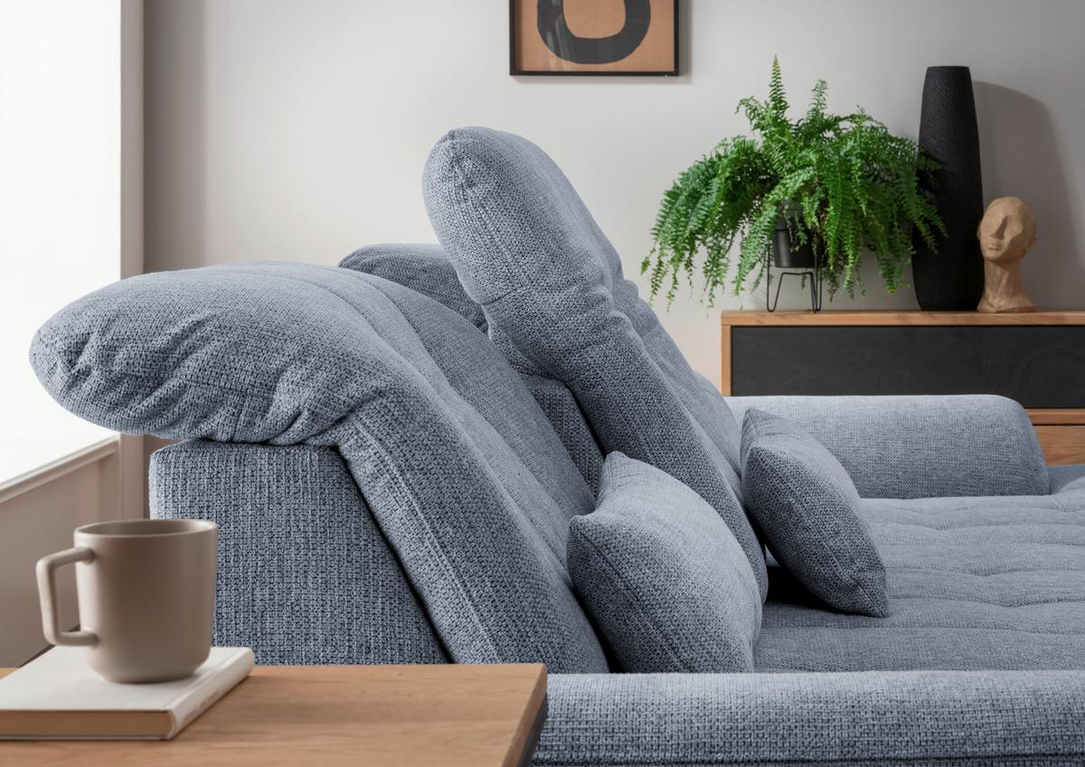 Ecksofa mit Bettkasten Rigatti Hellblau S: 314x184 cm - Chromfarben/Anthrazit, MODERN, Textil (314/184cm) - Livetastic