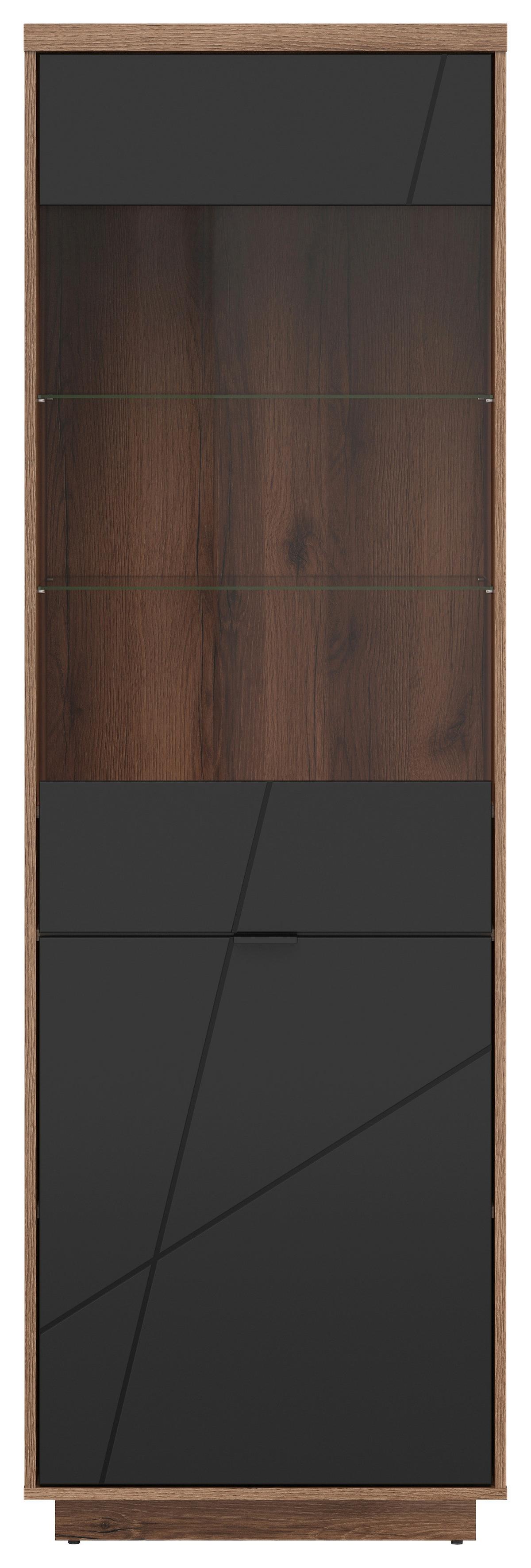Vitrine Forn Glass-Door Cabinet - Eichefarben/Schwarz, Design, Glas/Holzwerkstoff (64/200,5/42,5cm)
