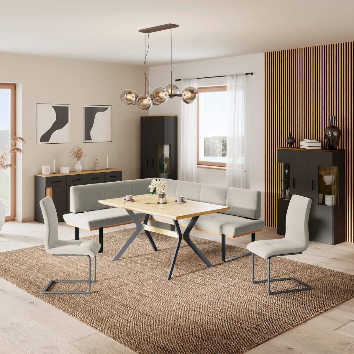 Eckbank Tristan Webstoff beige, S:175x225cm - Beige/Schwarz, MODERN, Holz/Textil (175/225cm) - James Wood
