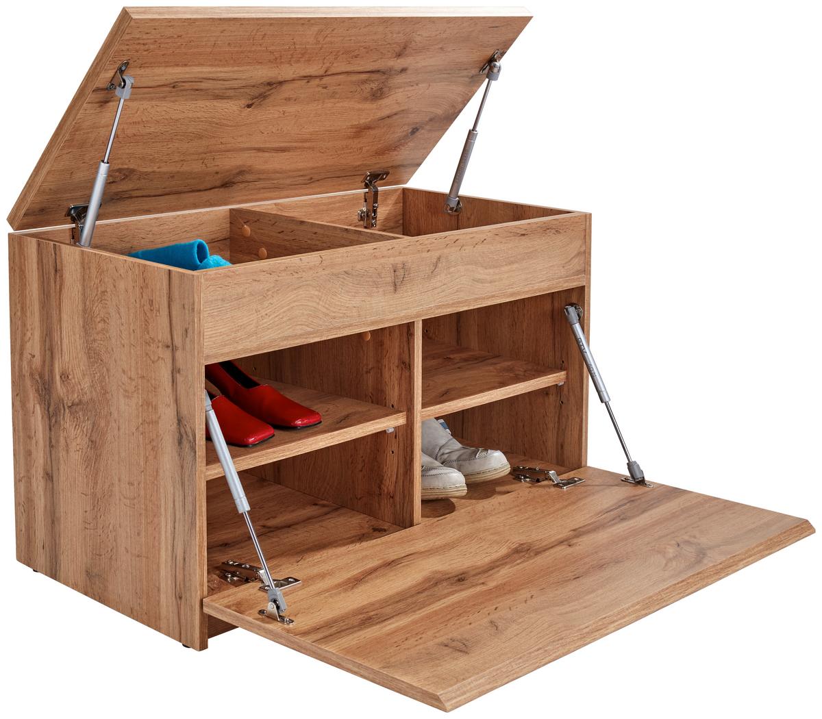 Garderobenbank Trand B: 90 cm mit 2 Klappen Eiche Dekor - Eichefarben/Schwarz, MODERN, Holzwerkstoff (90/49/38cm)