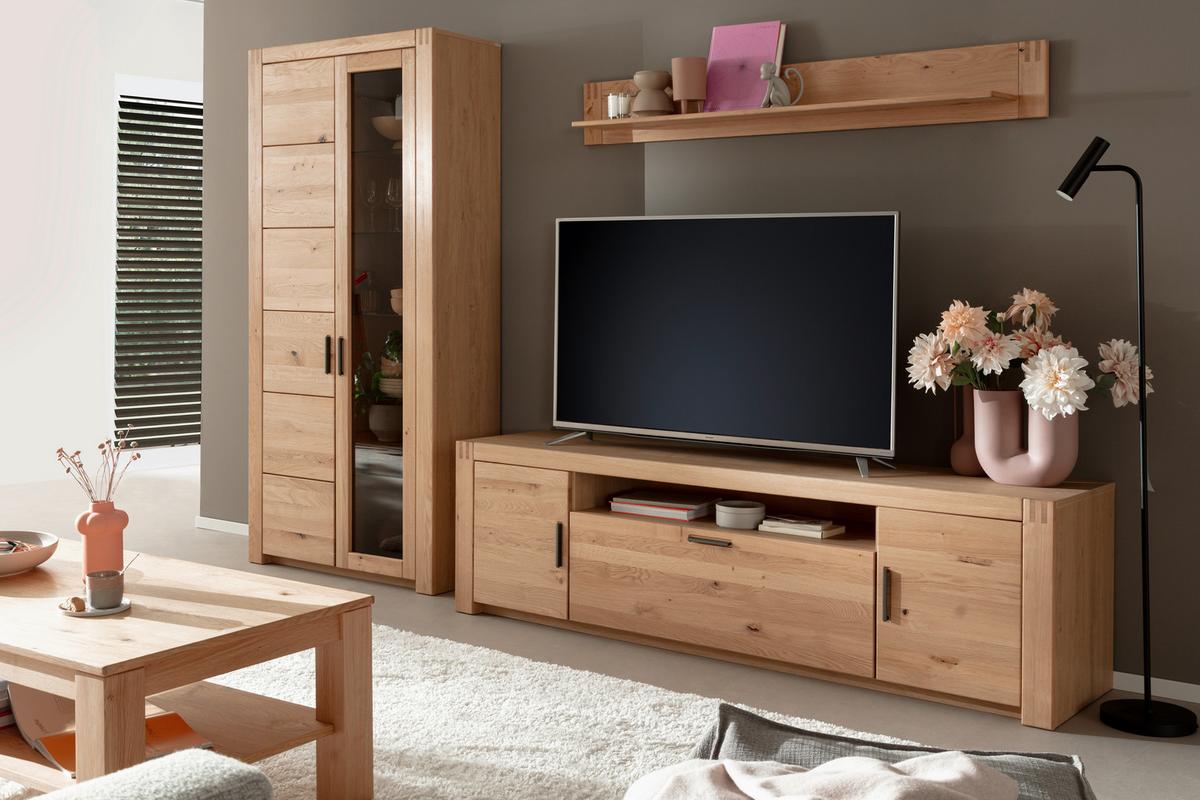 Wohnwand Prag - Eichefarben, Design, Glas/Holz (283/203/50cm) - Livetastic