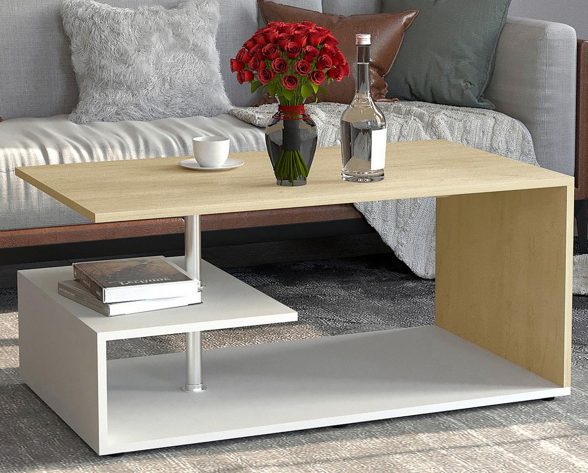 Couchtisch Maliso Weiß Honigeiche Dekor - Honigeiche/Schwarz, Design, Holzwerkstoff/Kunststoff (91/53/42cm) - MID.YOU