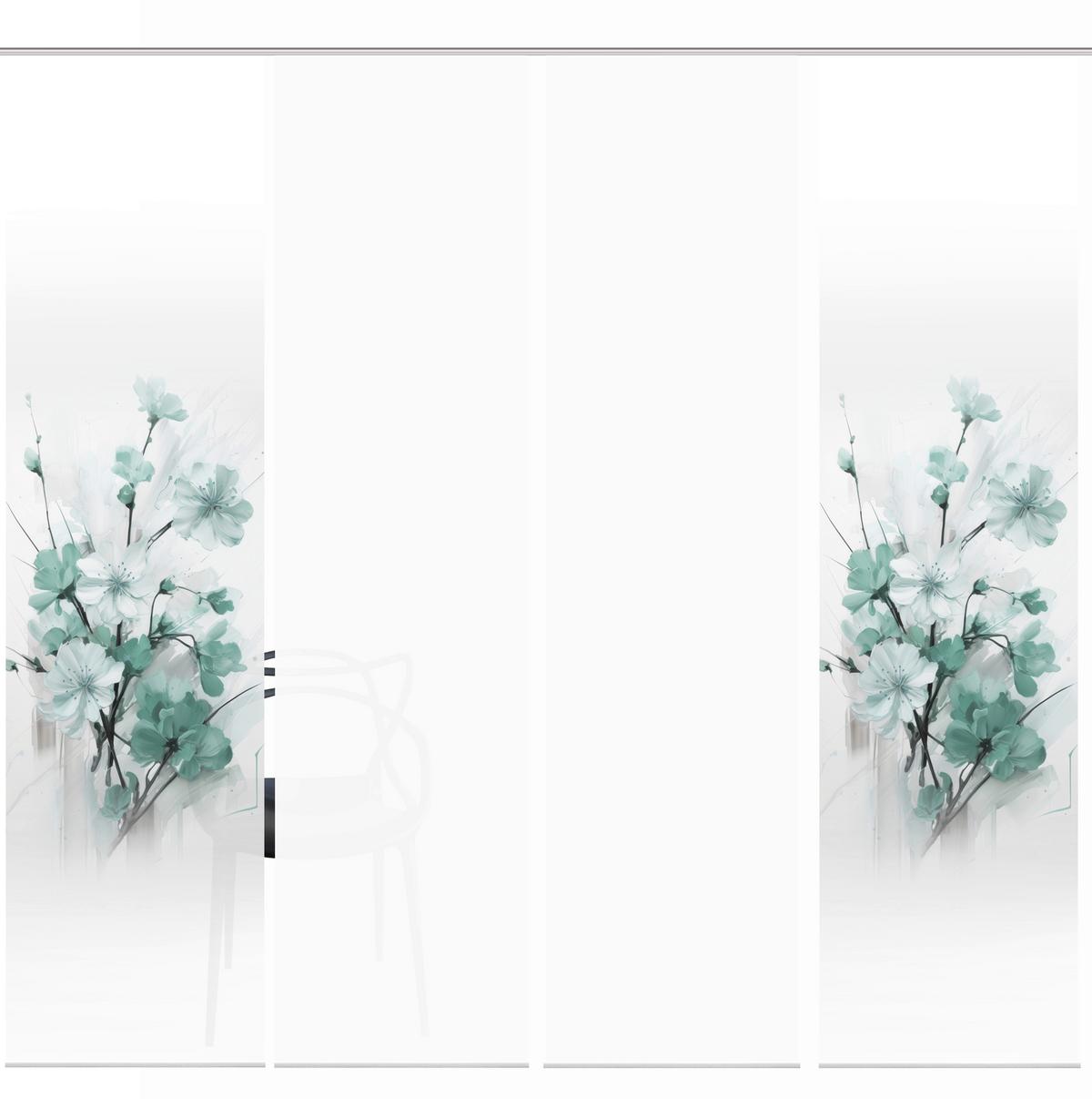 Flächenvorhang Lotus 4er Set - Weiß/Mintgrün, Natur, Textil (60/245cm)