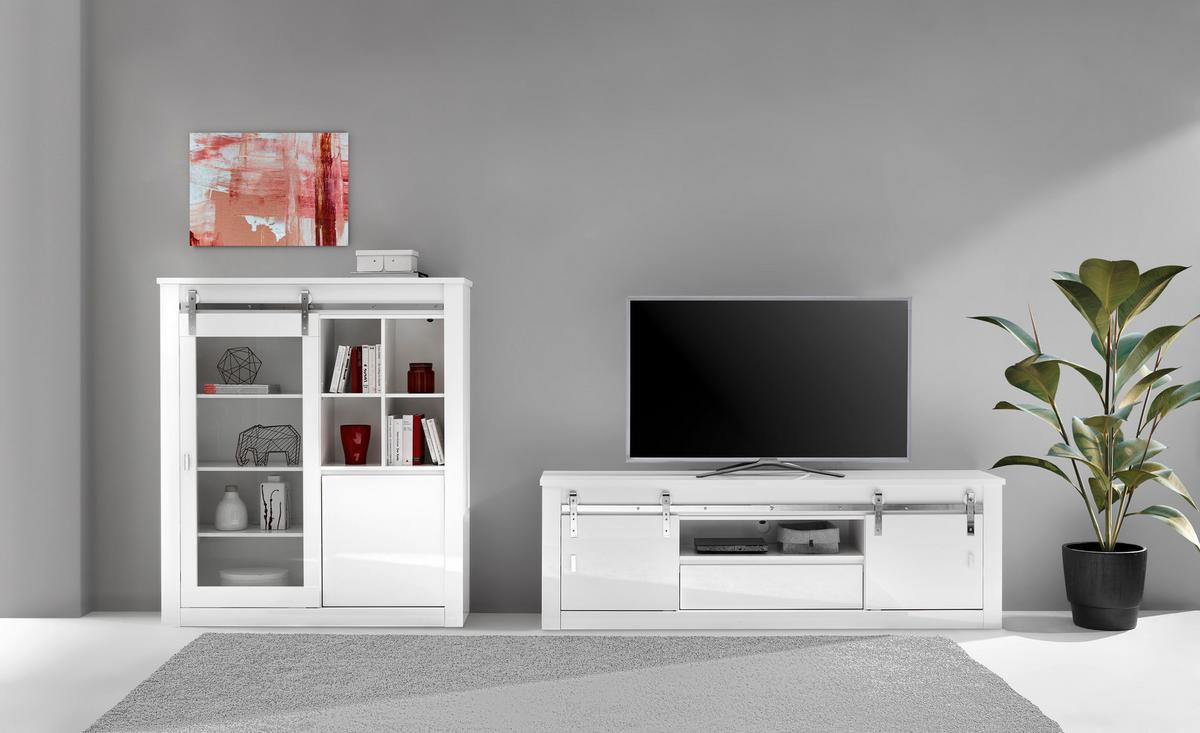WOHNWAND Daytona Weiß HG B: 349 cm - Weiß Hochglanz/Weiß, Design, Holzwerkstoff (349/152/43cm) - Livetastic