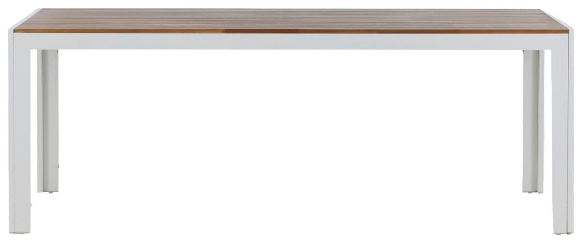 Gartentisch Bois - Weiß/Akaziefarben, KONVENTIONELL, Holz/Metall (200/100/76cm) - Gardenson