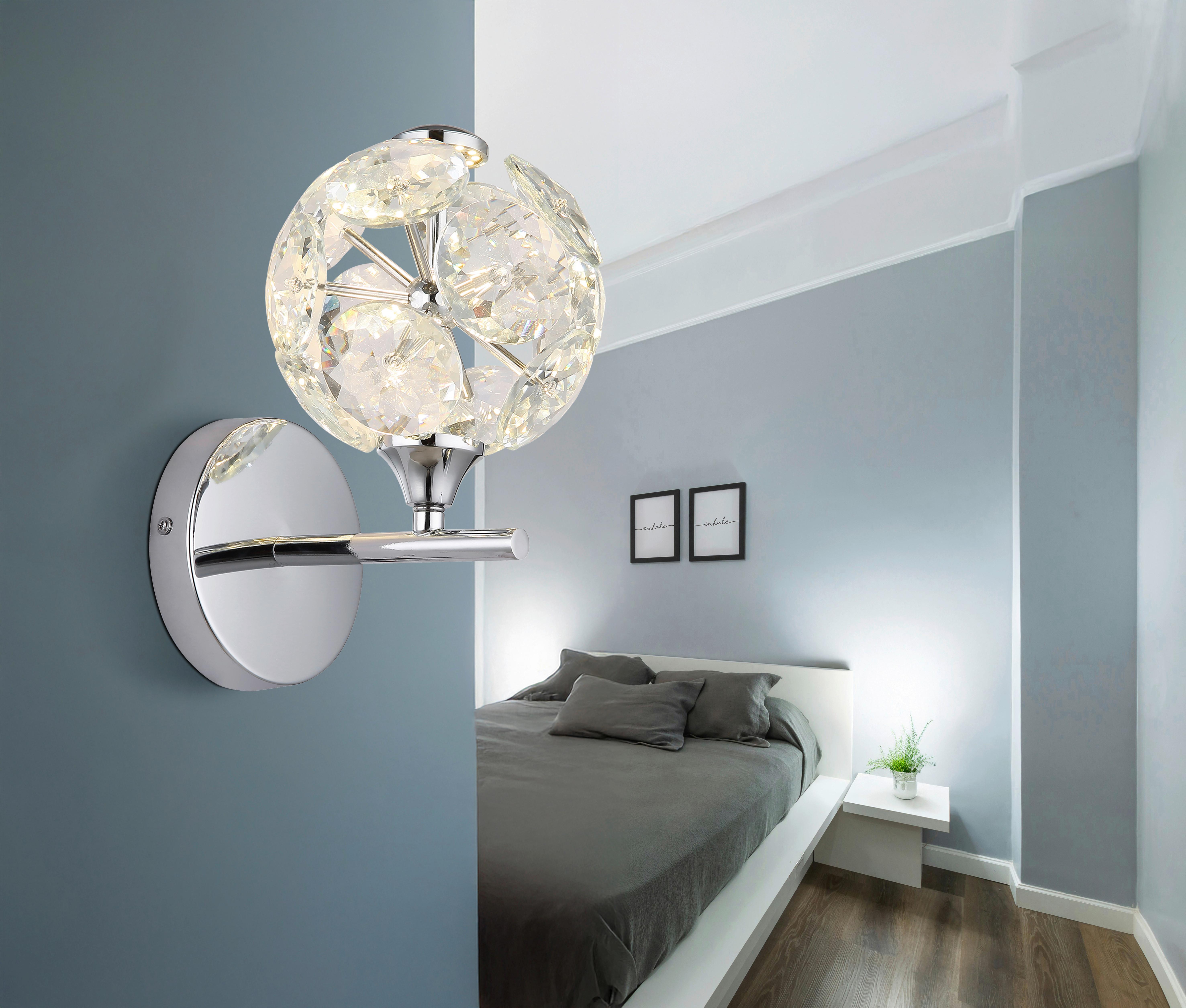 LED-Wandleuchte Virina Klar Chromfarben D: 15 cm - Klar/Chromfarben, KONVENTIONELL, Glas/Metall (15/24cm) - Globo
