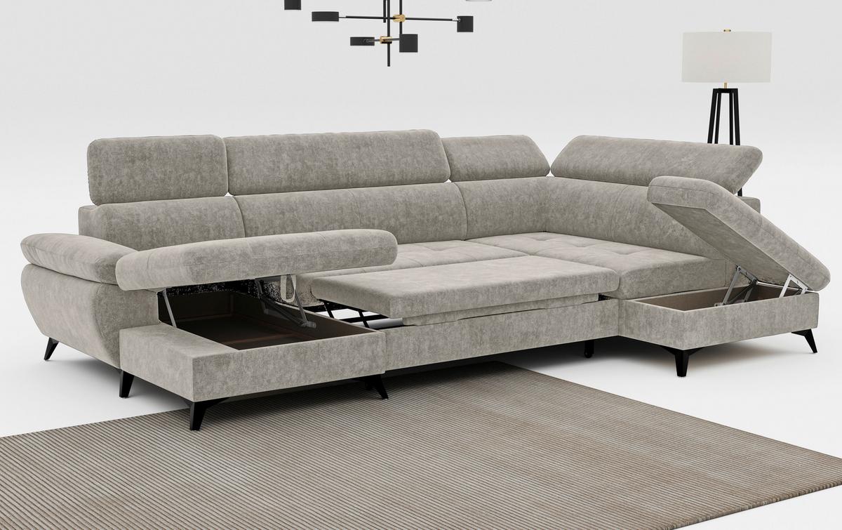 Wohnlandschaft Mit Bettkasten Hudson Schlammfarben - Schlammfarben/Schwarz, Textil (166/324/207cm) - MID.YOU