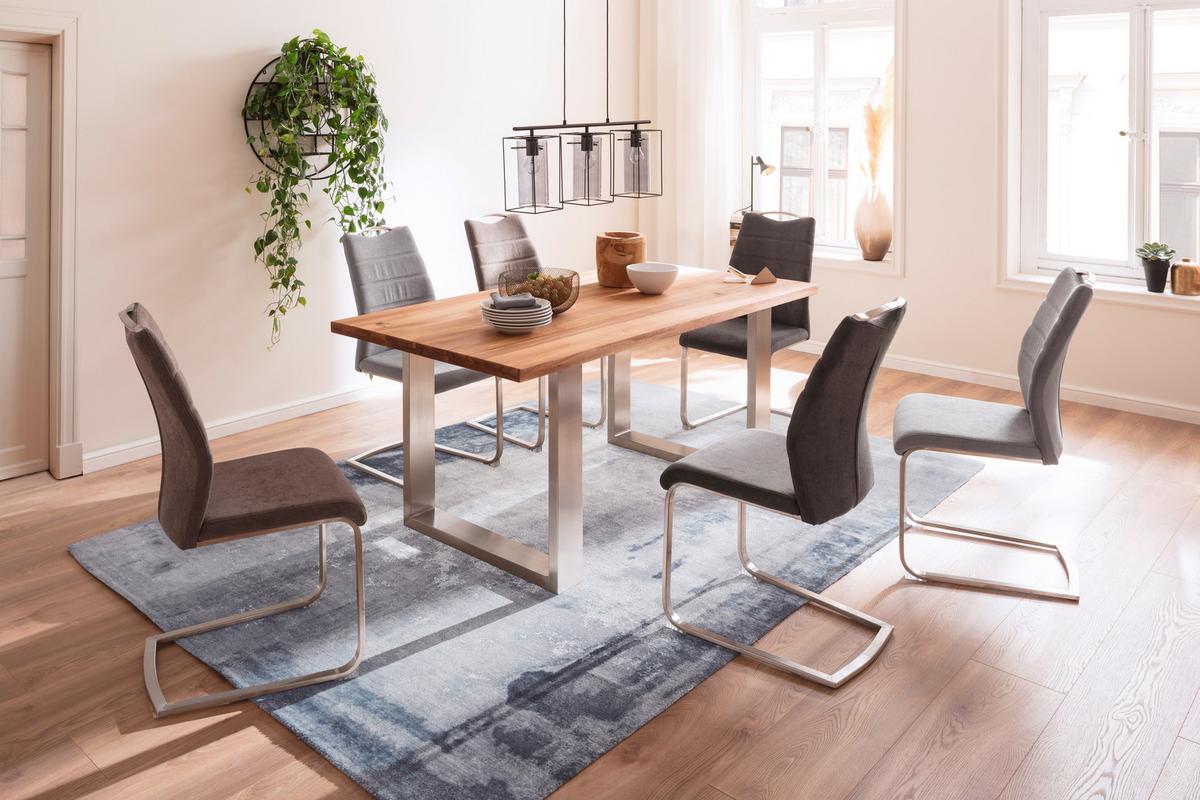 Esstisch Eiche Greta 180x90 Cm Eichefarben/edelstahlfarben - Edelstahlfarben, Design, Holz/Metall (180/90/77cm) - Livetastic