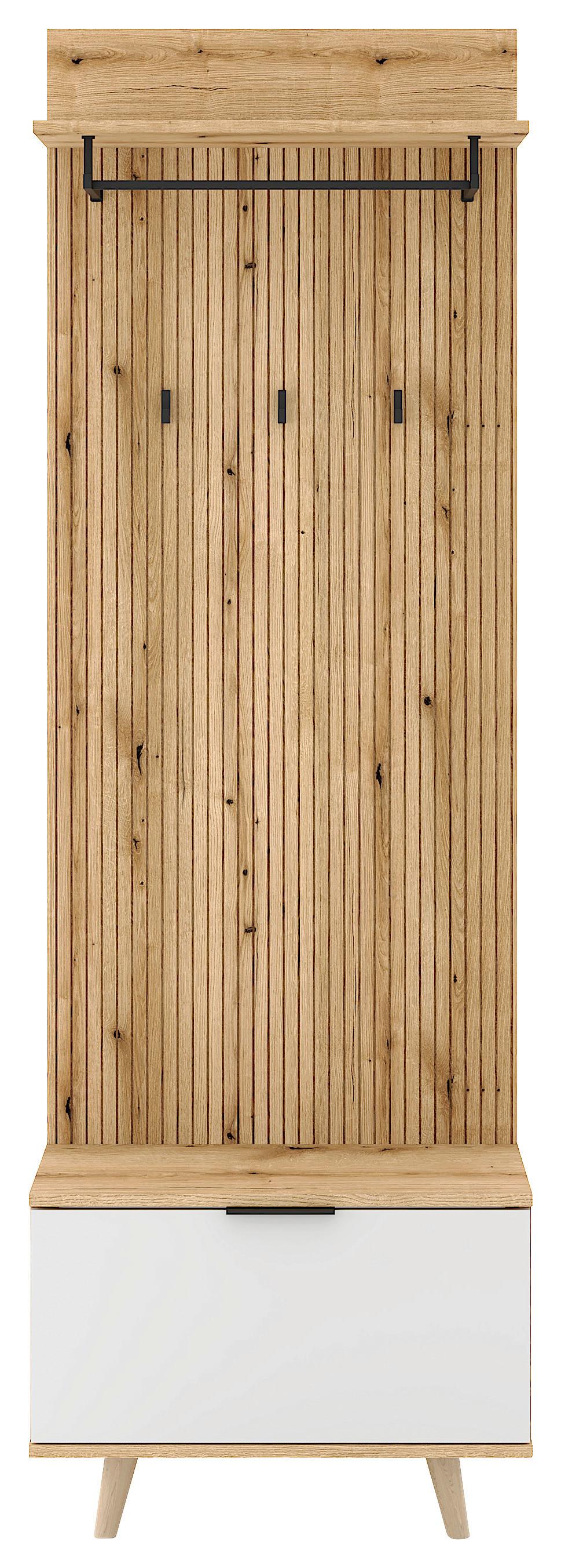 Predsieň nábytok NORDIC D - biela/farba duba, Design, kompozitné drevo (65/204/40cm) - MID.YOU