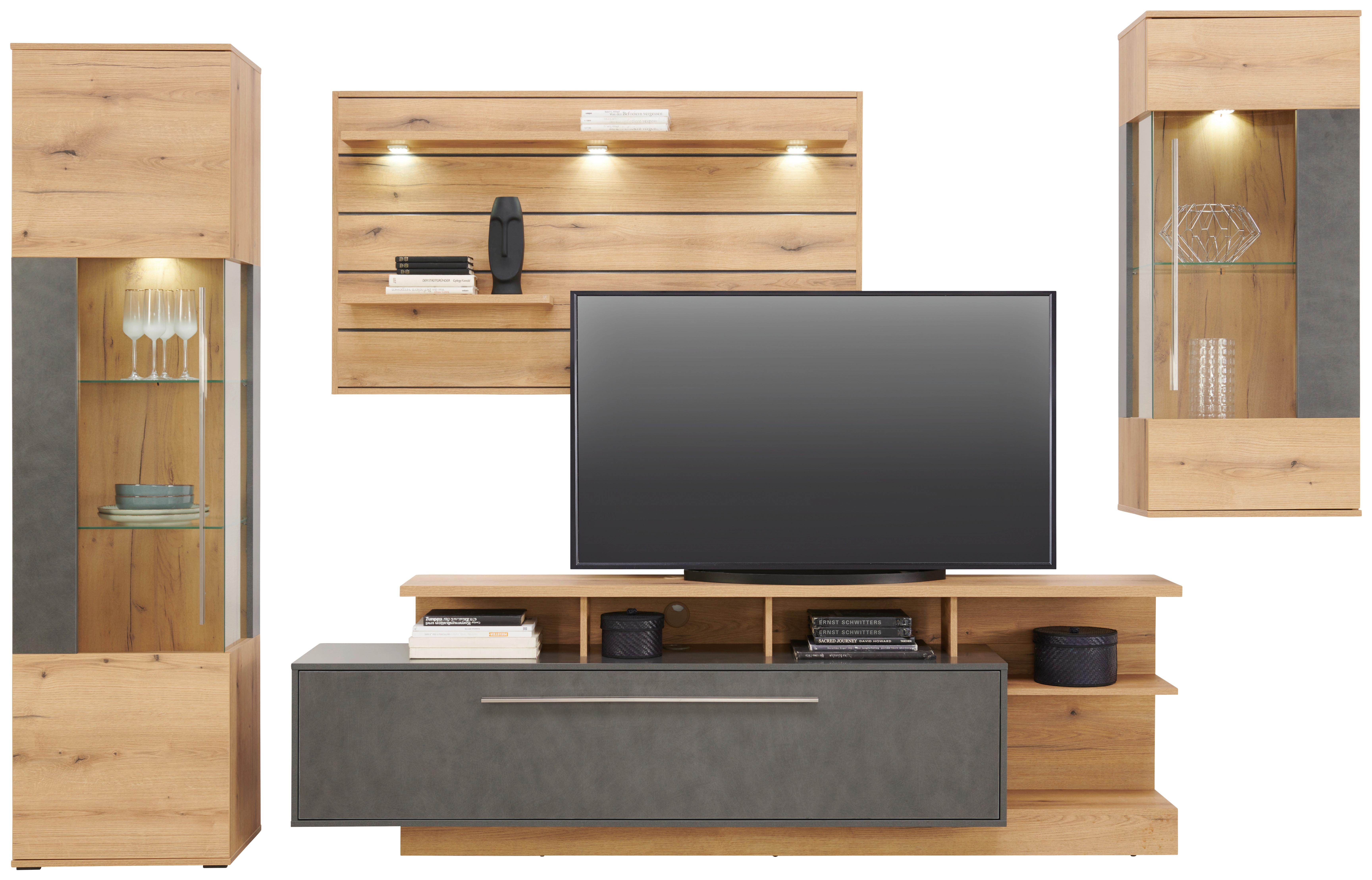 Wohnkombination Modern 4-tlg. Limit Matera/eiche Dekor - MODERN, Glas/Holzwerkstoff (326/201/40cm)