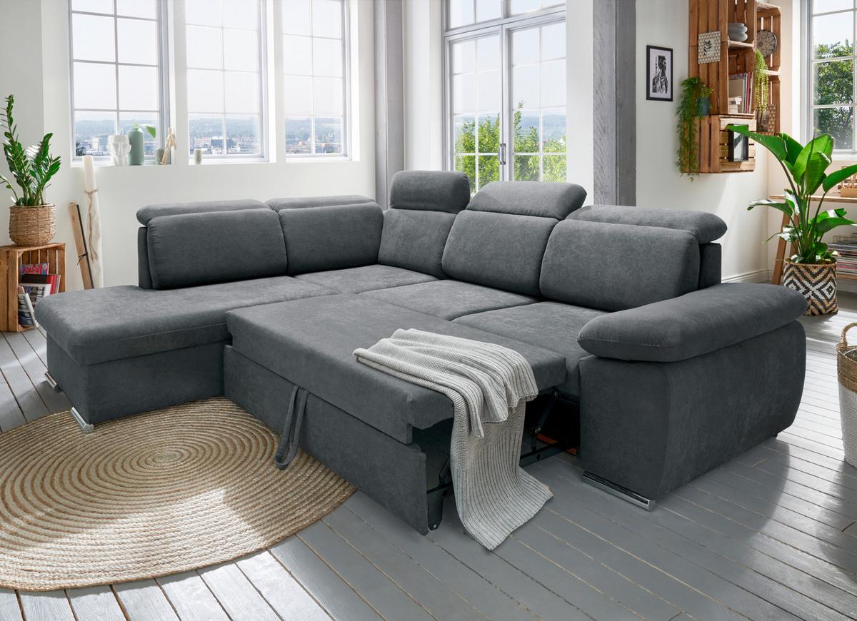 Ecksofa Vasto Anthrazit S: 228x283 cm - Chromfarben/Anthrazit, Design, Textil (228/283cm) - Livetastic